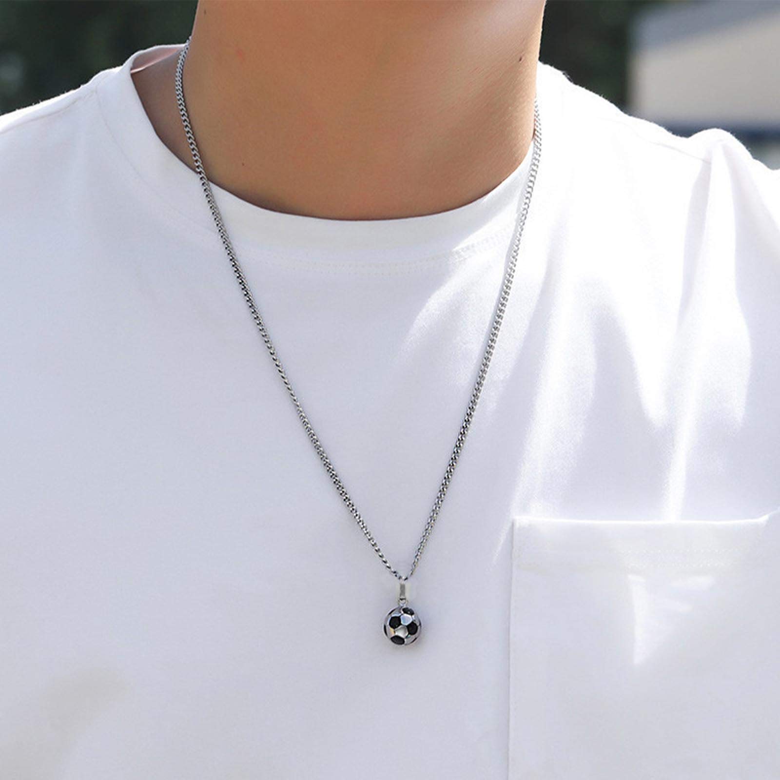 Collar de encanto de fútbol de acero inoxidable para hombre mujer niño niña 60 cm