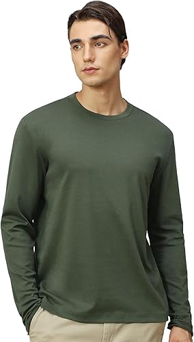 Pure Cotton T Shirts for Men Comfort Long Sleeve Tee Crewneck Jersey Moisture Wi