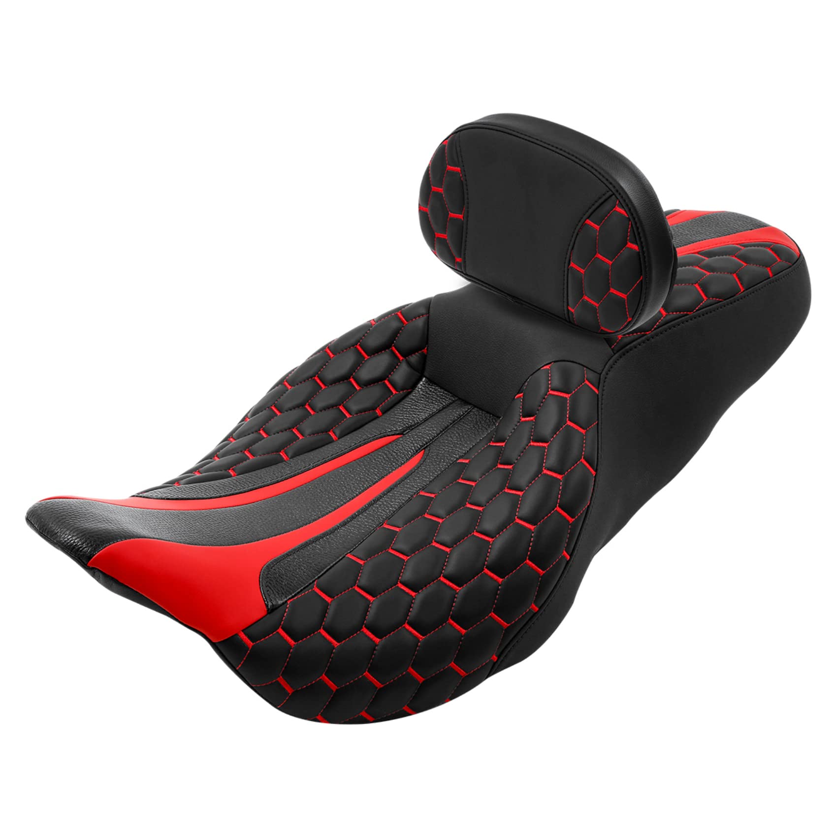 SLMOTO Motorcycle Driver Passenger Seat Rider Sissy Bar Backrest Pad For Harley Touring Road King Street Glide Electra Glide Road Glide Hexagon Scorched 2014-2023 Red Motorcycle Seat Cushion