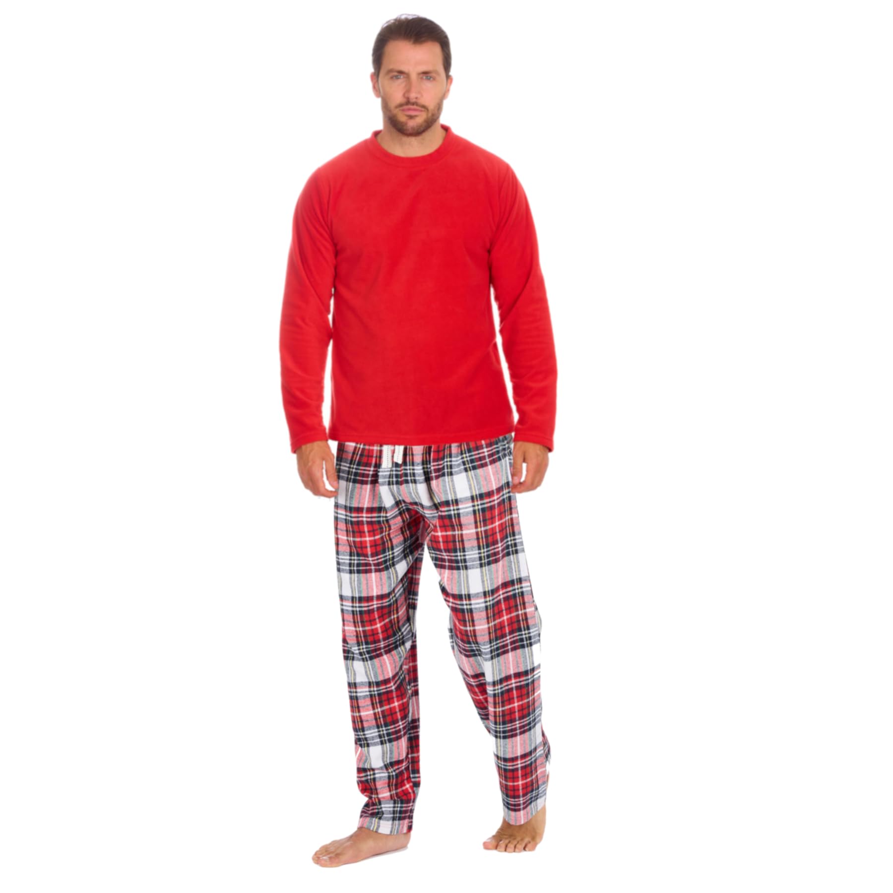 Style It Up Men's Pj Set - Red/Red-Check Siu60015/31Sl026 Fleece Flannel Pyjama Set Lounge Top Pants Pjs Pajamas Nightwear Gift Warm (Red, L)