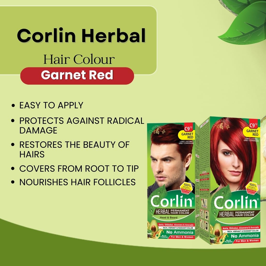 Corlin Herbal Permanent Hair Color Cream, Garnet Red C9.12 (100g x 2pcs) - Excellent Coverage from Root to Tip 1