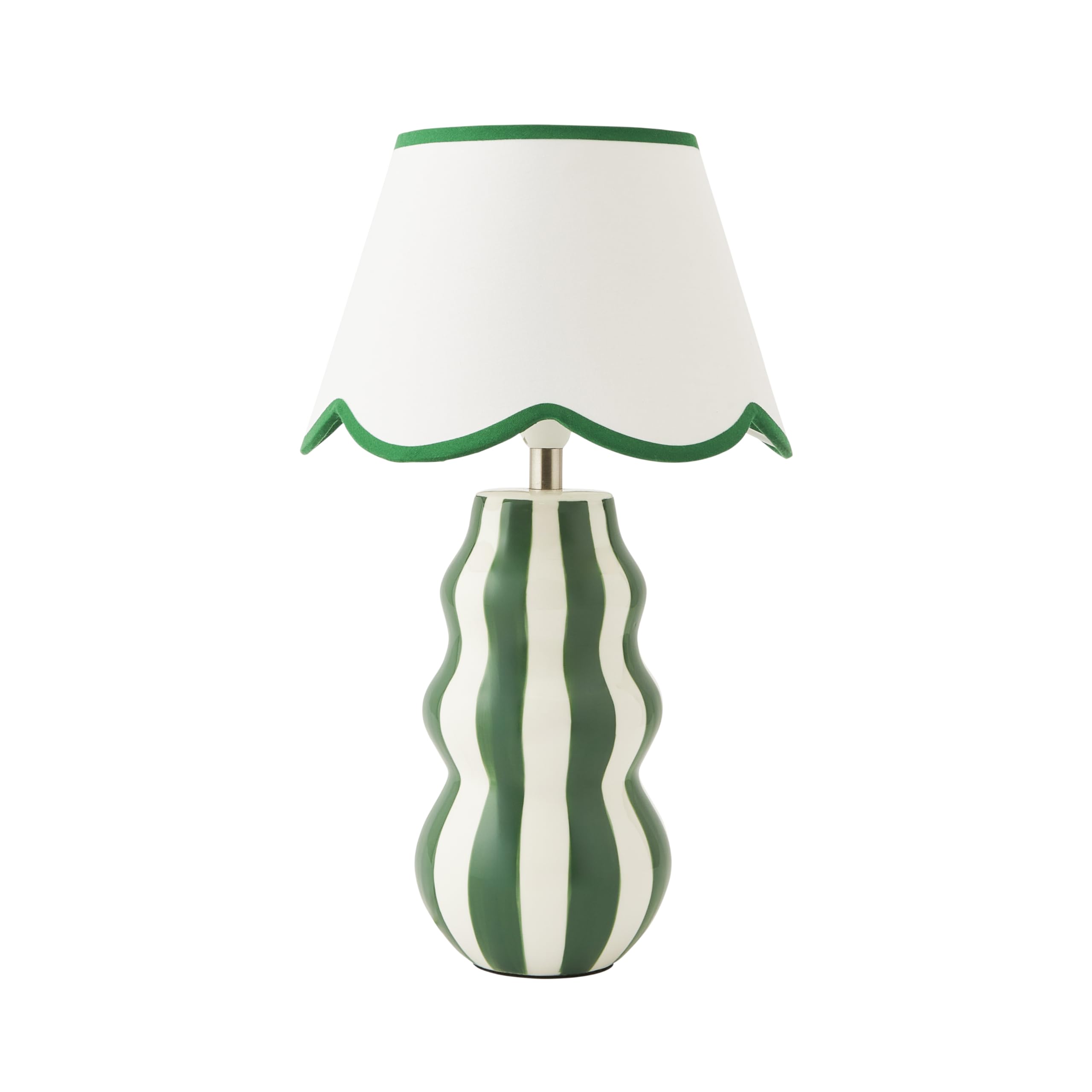 B&Q -  Everie Green Stripe Table Lamp With Scallop Shade And Bulb