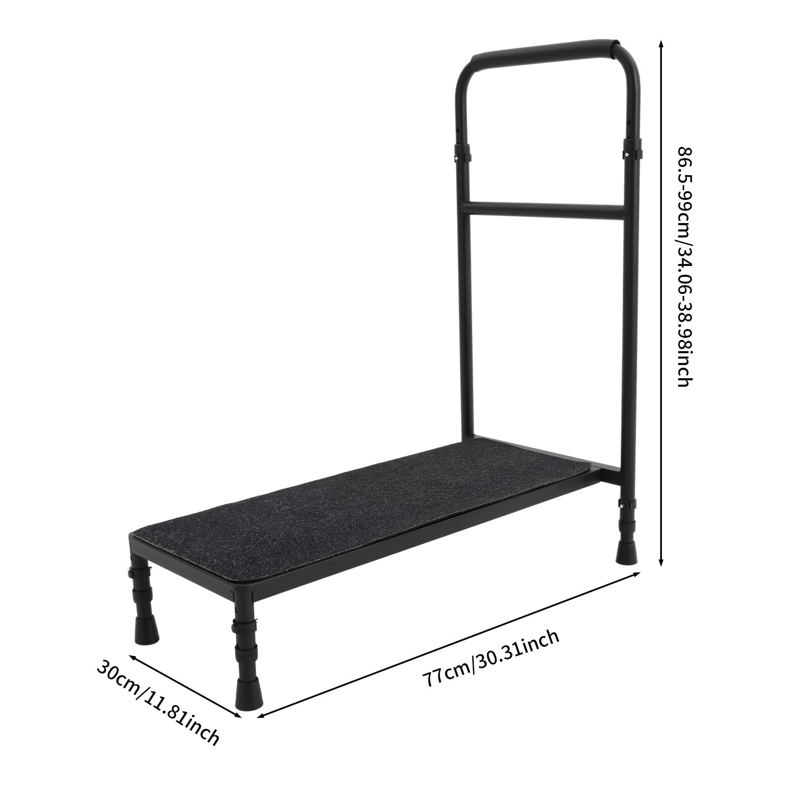 Scalino mobile di sicurezza per anziani, antiscivolo, 1 gradino, con corrimano regolabile, portata fino a 150 kg, ideale per vasca da bagno, letto e veicolo (nero)