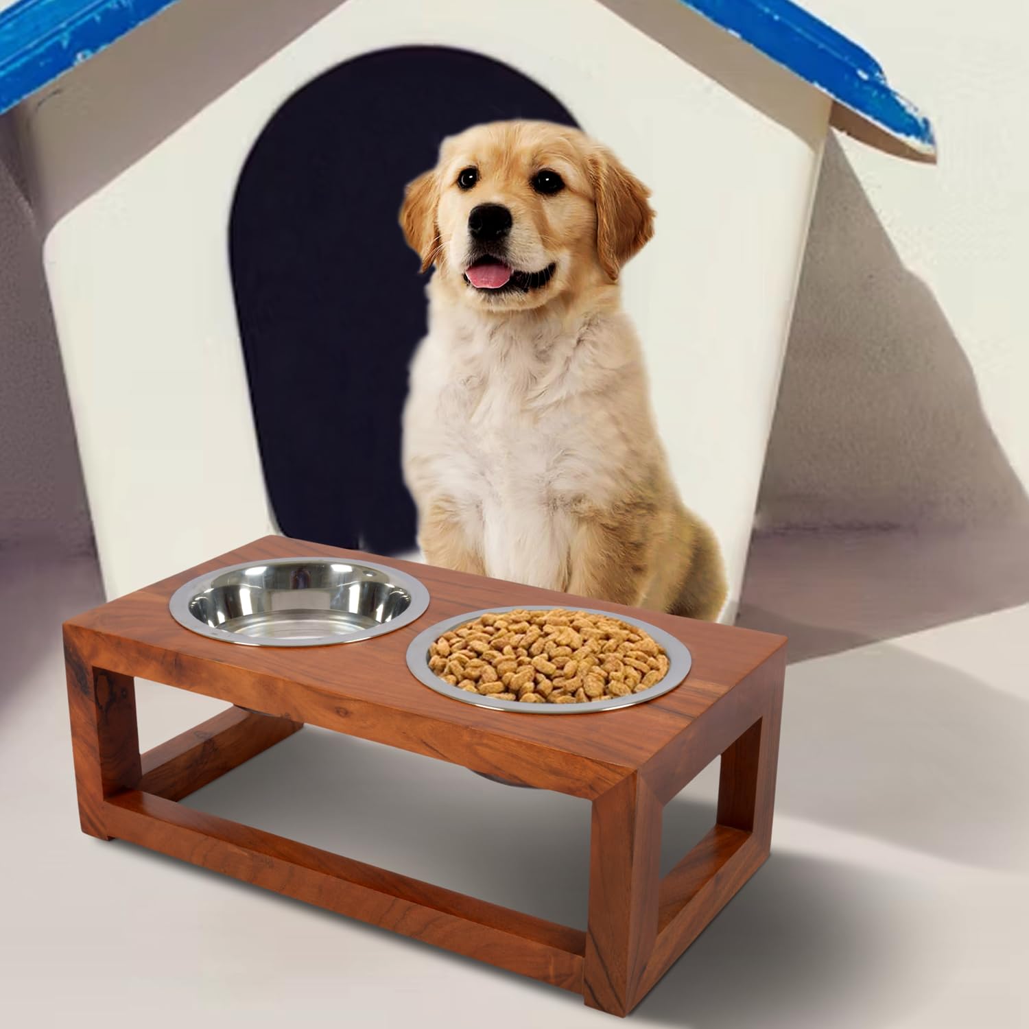 Pure Souls Luna Pet Feeder, Natural Acacia Wood Feeders Stand, Elevated Dog Bowls 750 ml, Food Water Diner, Durable Double Bowl Feeding Stands for Dogs - Medium (38 x 21 x 15 cm) (B0D3HQ3YX8) Amazon Price History, Amazon Price Tracker