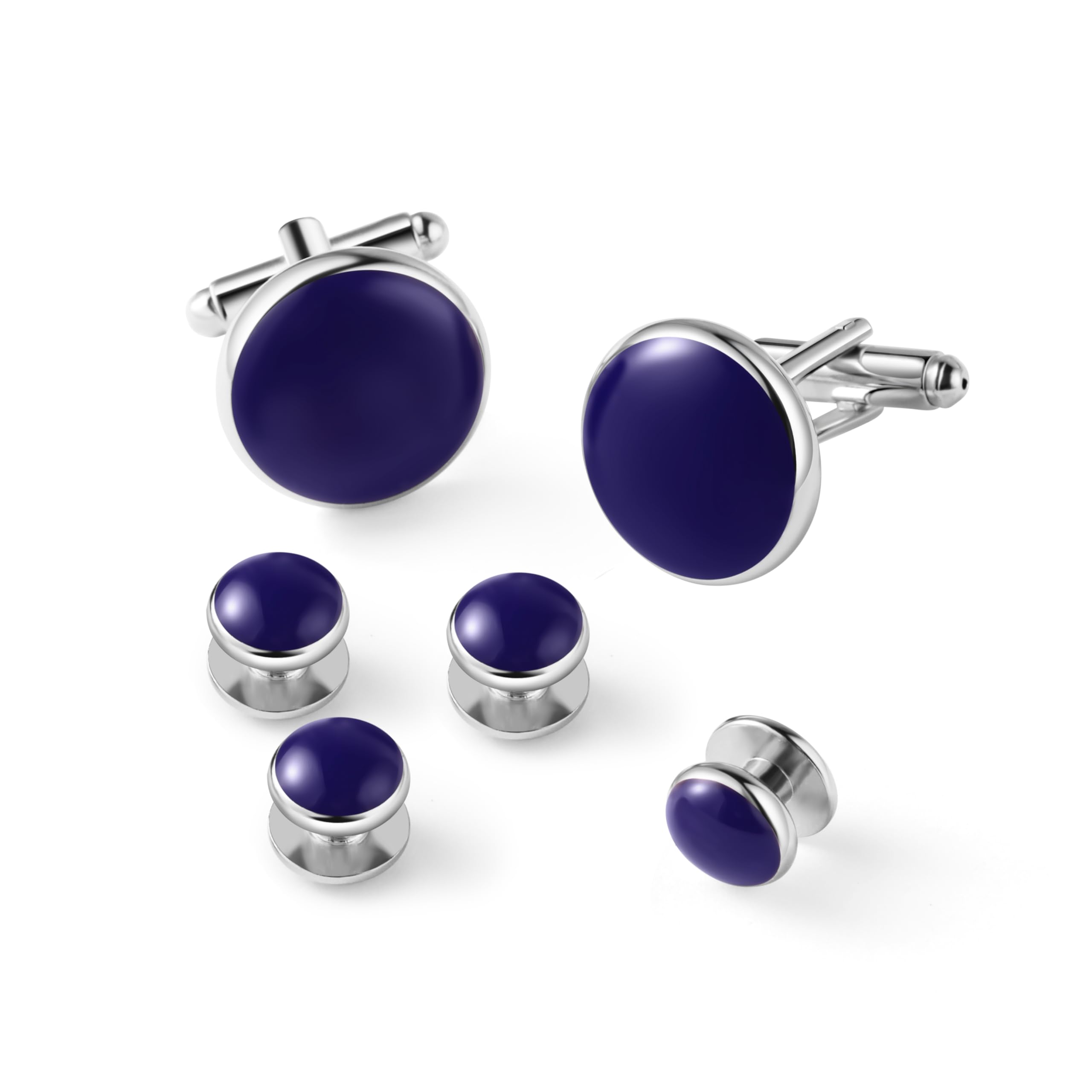 Men's Cufflinks &amp; Tuxedo Studs Set - 316L Stainless Steel Formal Wedding Jewelry, Groomsmen Gift Set with Gift Box