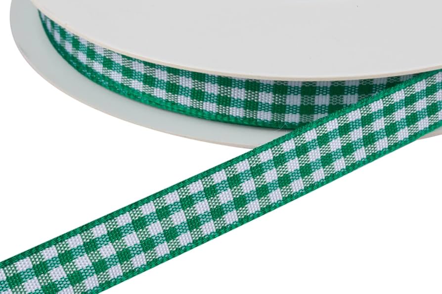 ギンガムチェックリボン　エメラルドグリーン　10巻き ギンガムチェックリボンエメラルドグリーン10巻き