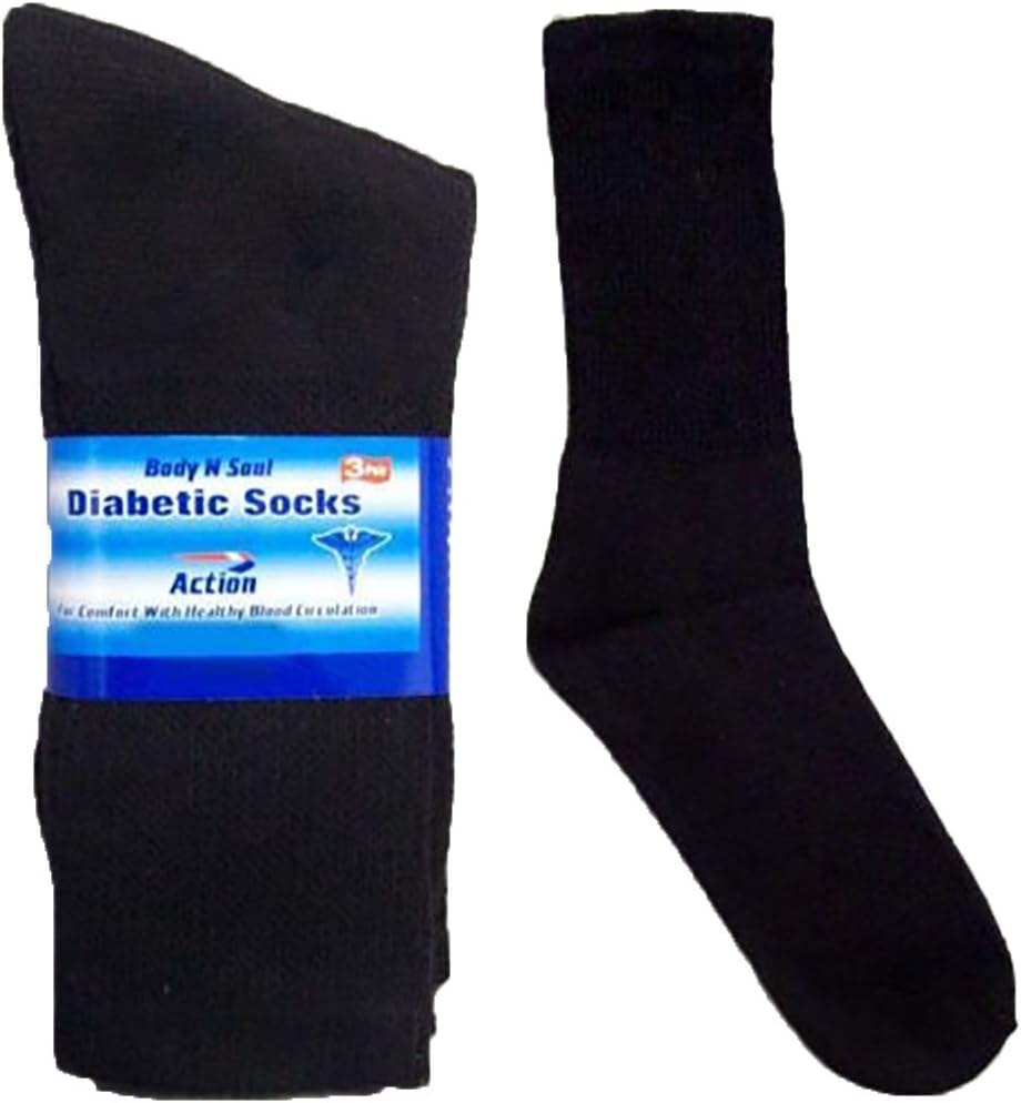 Diabetic Socks - Men Socks Black Color 6 Pairs Pack - Size: 9-11 - FREE USA Shipping- (Hs6800B) *
