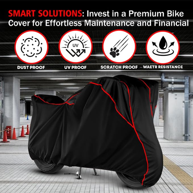 Image of DAXO Waterproof Scooty Cover for TVS Jupiter 125 | All Weather Protection from Rain, Dust, Sun & Scratches | Black Red Piping | Universal Fit for All Bike & Scooty | Jupiter 125 Scooty Cover