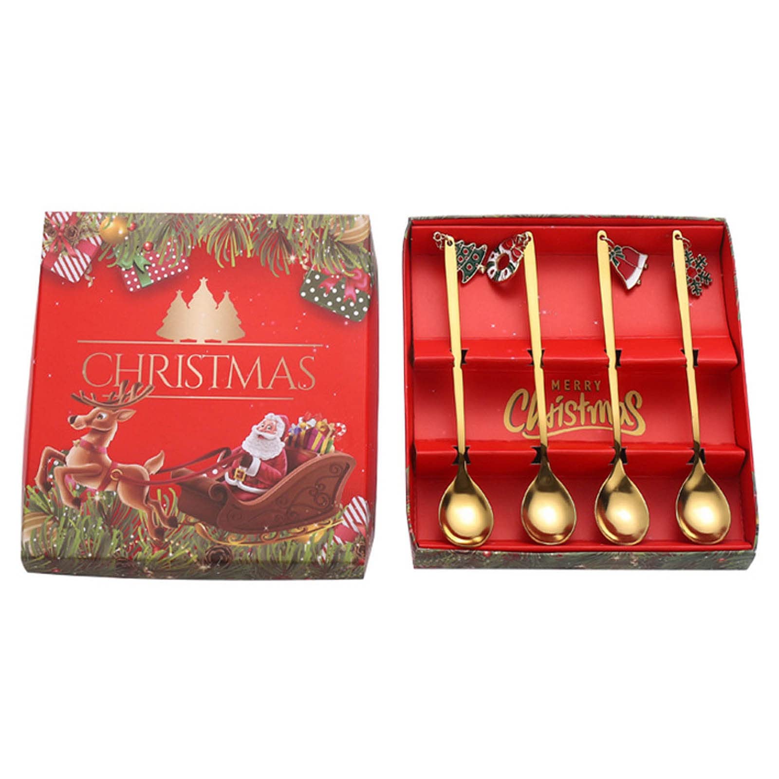 MALSSE 4 Pack Stainless Steel Tableware Coffee Spoon Christmas Themed Dessert Spoons Ice Cream Coffee Spoons 4 Colors to Choose Stainless Steel Dessert Set