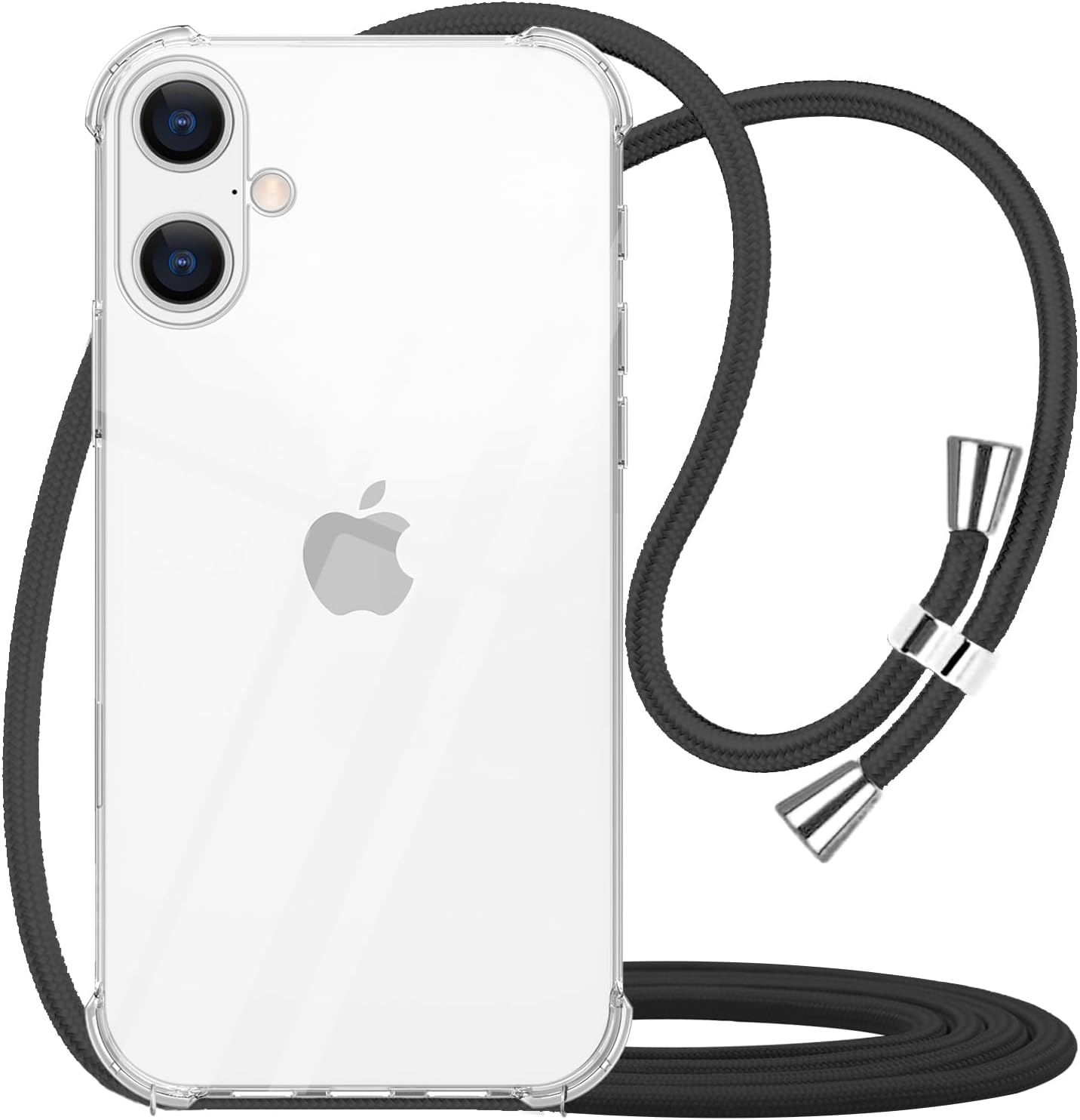 YESPURE for iPhone 16 Cute Clear Case with Adjustable Neck Cord Lanyard Strap for Women Soft TPU Bumper Cover Shockproof Protective Case Cover for iPhone 16 - Black