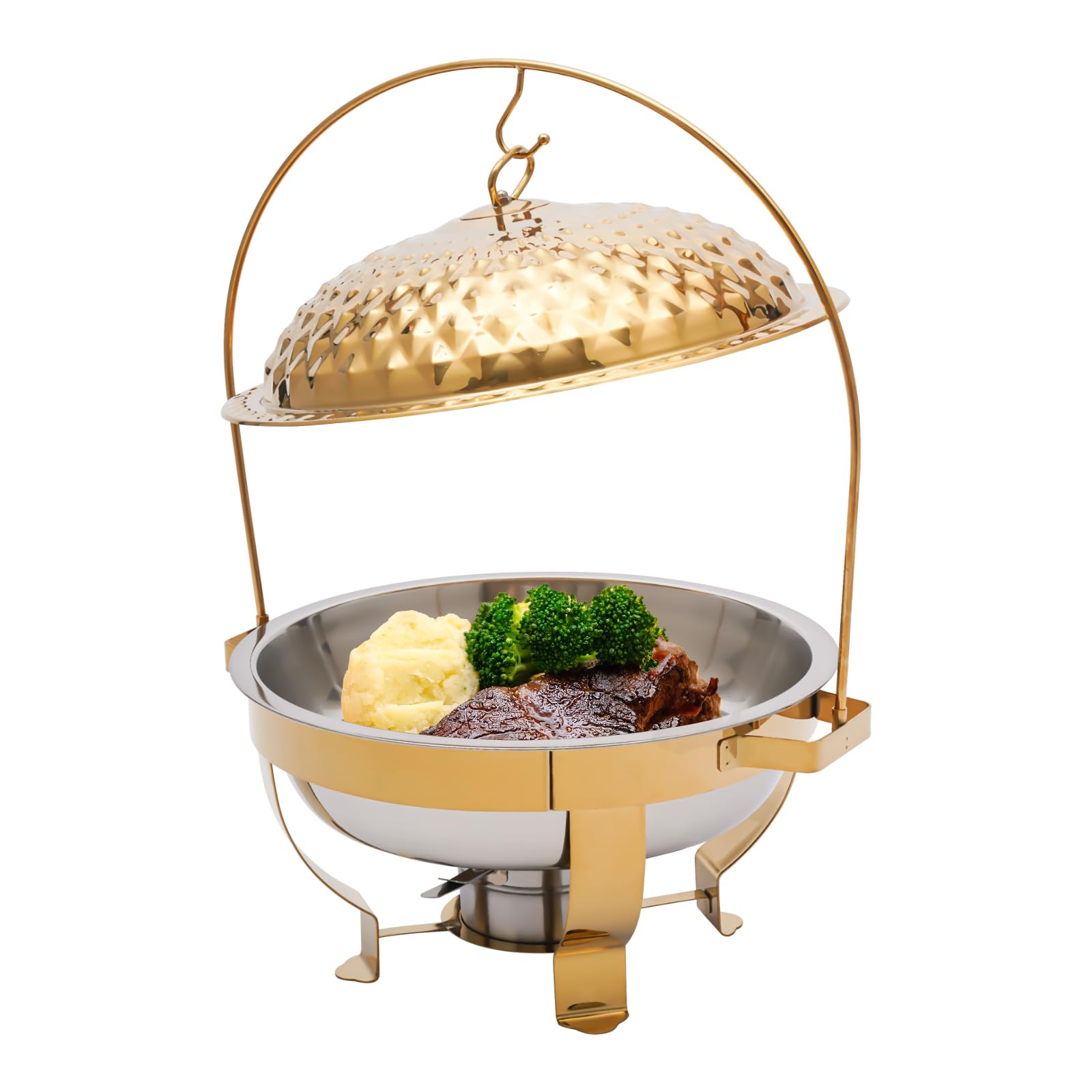 Chafing Dish Buffet Set, 4.7 Quart Stainless Steel Chafer, Round Buffet Servers and Warmers Set Warming Tray for Entertaining & Catering (Gold)