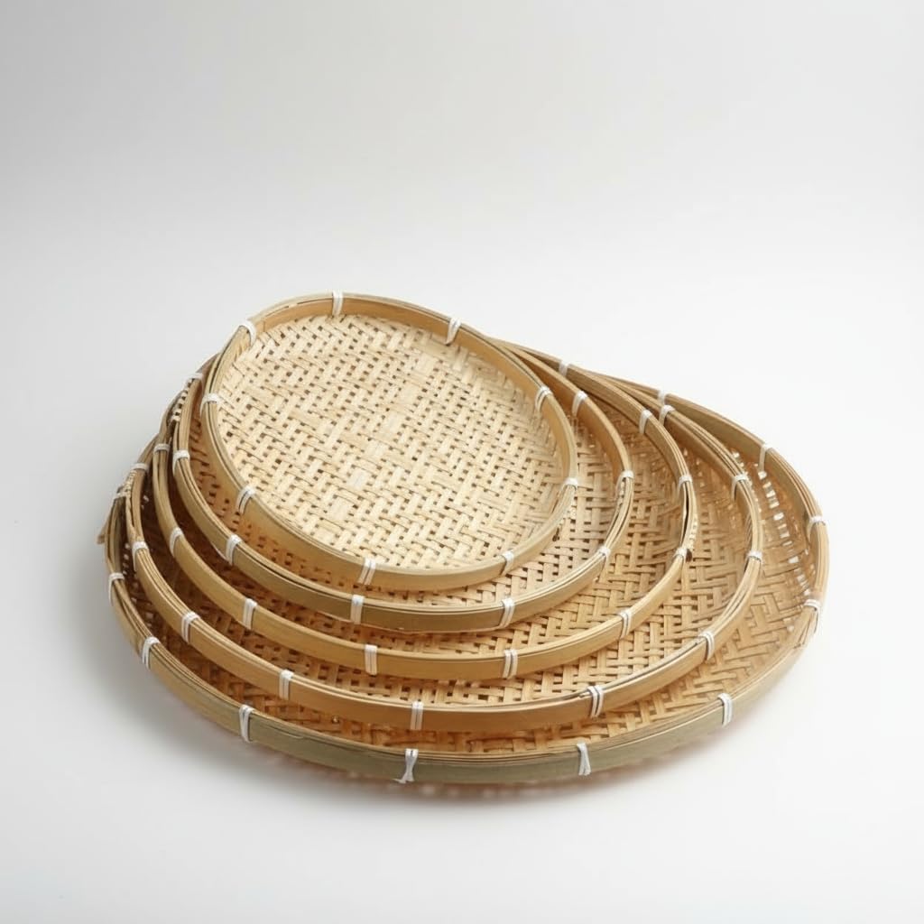 Assam’s Finest Handmade Bamboo Dala |Traditional Eco-Friendly Winnow Tray for Cleaning Rice, Pulses & Grains | Handcrafted Bamboo Basket for Kitchen Use, Décor & Storage | (Set of 5)-image-40