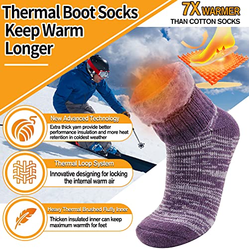 Welwoos Heated Thermal Socks For Women & Men Winter Warm Ski Thick Boot Insulated Gift Socks Stocking Stuffers For Women 3 Pairs (Purple & Blue & Grey B,M) #TOP1