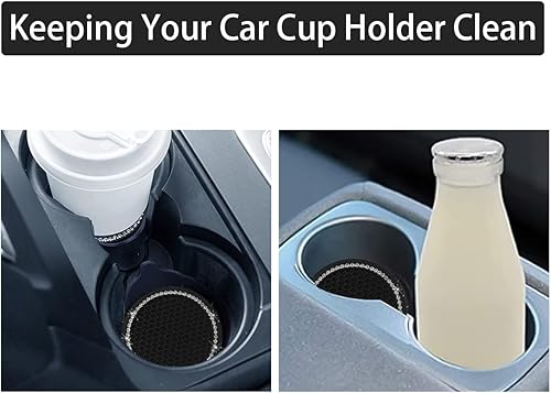 Miniatura 6 de Ziciner Paquete de 4 posavasos brillantes de goma suave para automóvil, portavasos de goma suave, tapete antideslizante con diamantes de imitación,