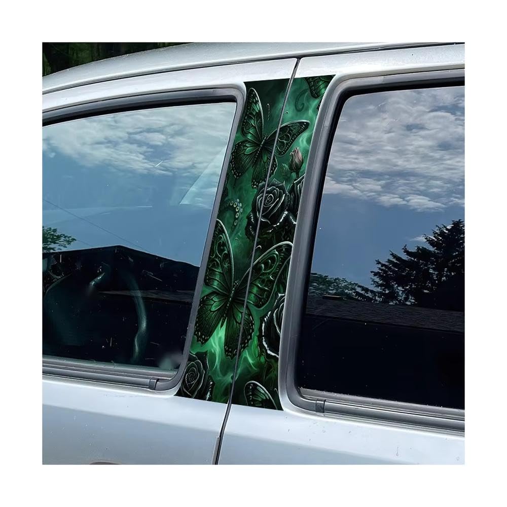 Bertdcx One Color Butterflies Black Roses Car Pillar Decals Waterproof Stickers Auto Parts