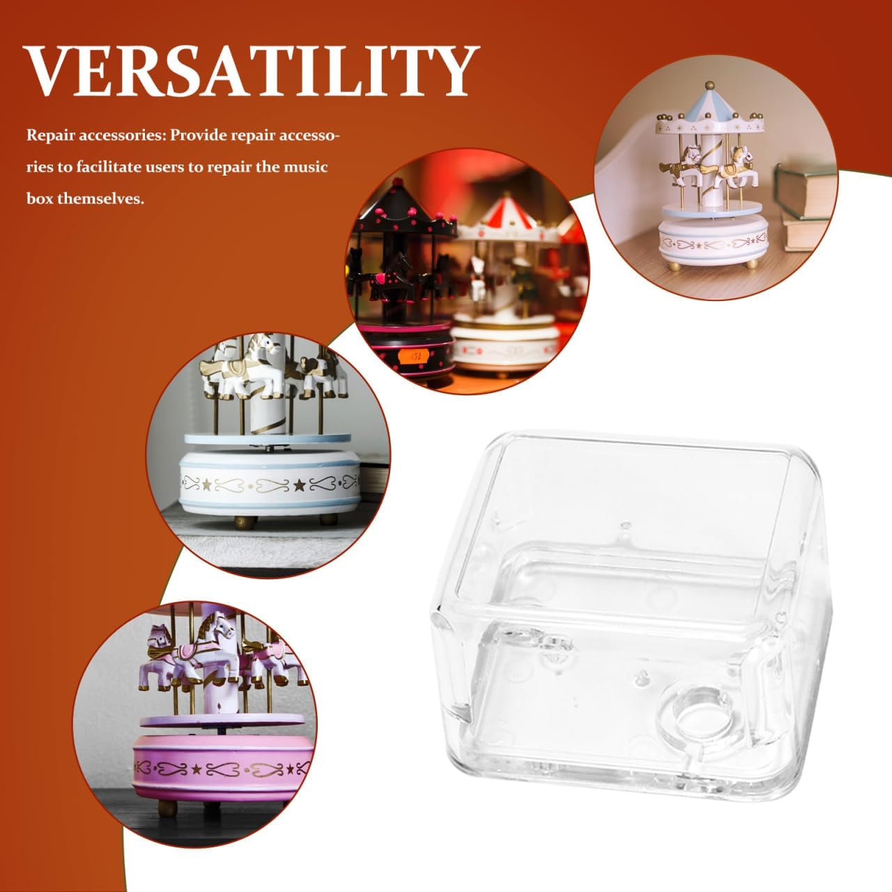 Transparent Music Box Kit 3Pcs Hand Crank Parts 2.36X2.00X1.49In DIY Assembly Repair Musical Box for Handmade Crafts