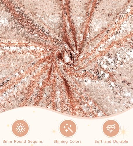 Juya Delight 60" x 102" Sequin Tablecloth Rose Gold Rectangle Sparkly Table Cover for Birthday Party Banquet Wedding 6ft Tables by Juya Delight - Image 4
