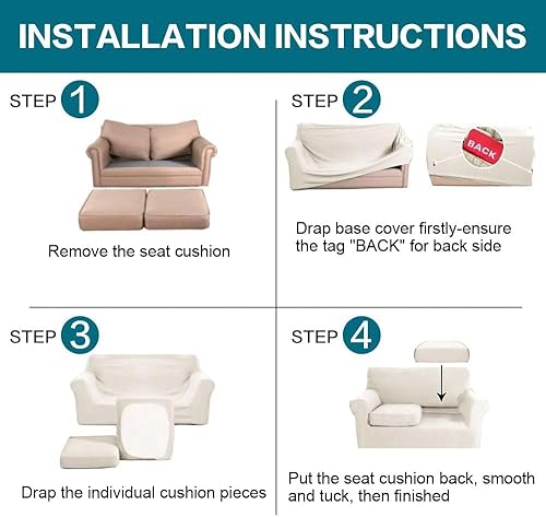 Miniatura 7 de Turquoize Fundas de sofá de 3 piezas para sofá biplaza, funda de sofá suave para perros, funda de sofá lavable con 2 fundas de cojín individuales,