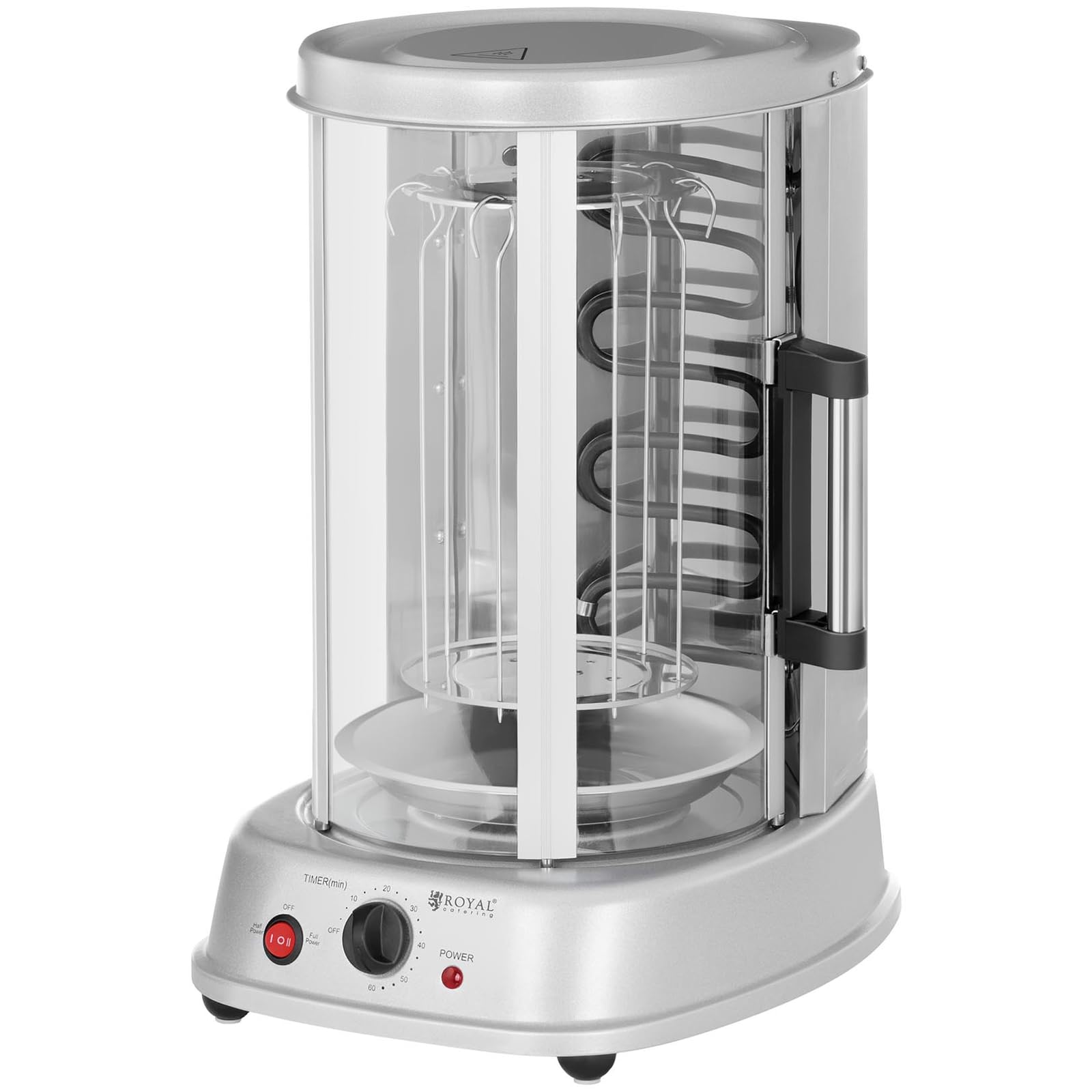 Royal Catering Rôtissoire Verticale Machine À Kébab Poulet Électrique Appareil Mini Machine Grill Rotatif RCGV-1400 (3-en-1, 1 500 W, 120 °C max., Minuterie 60 min, Nombreux Accessoires)