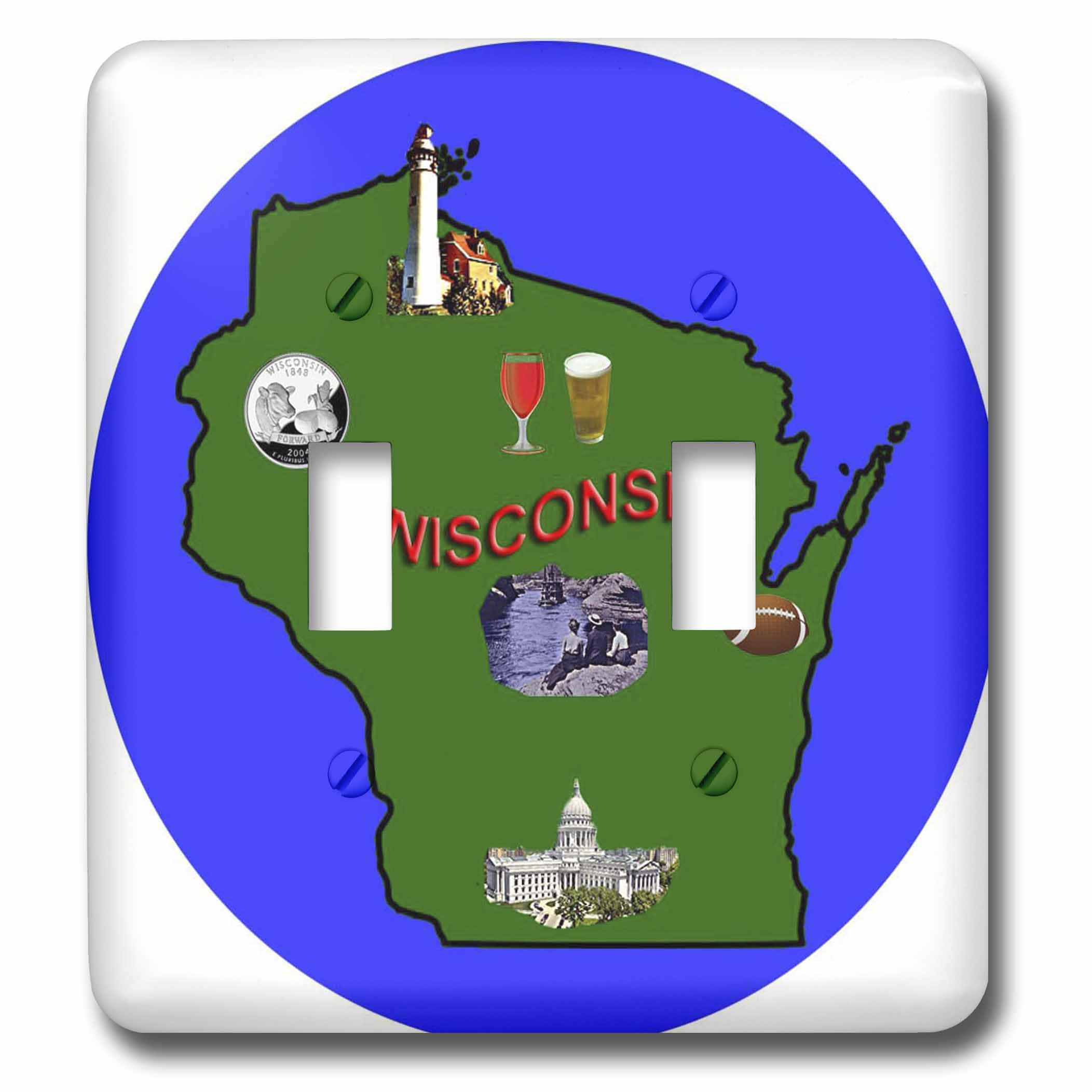 3dRose lsp_41204_2"Wisconsin Stato Map Outline Doppio interruttore a levetta