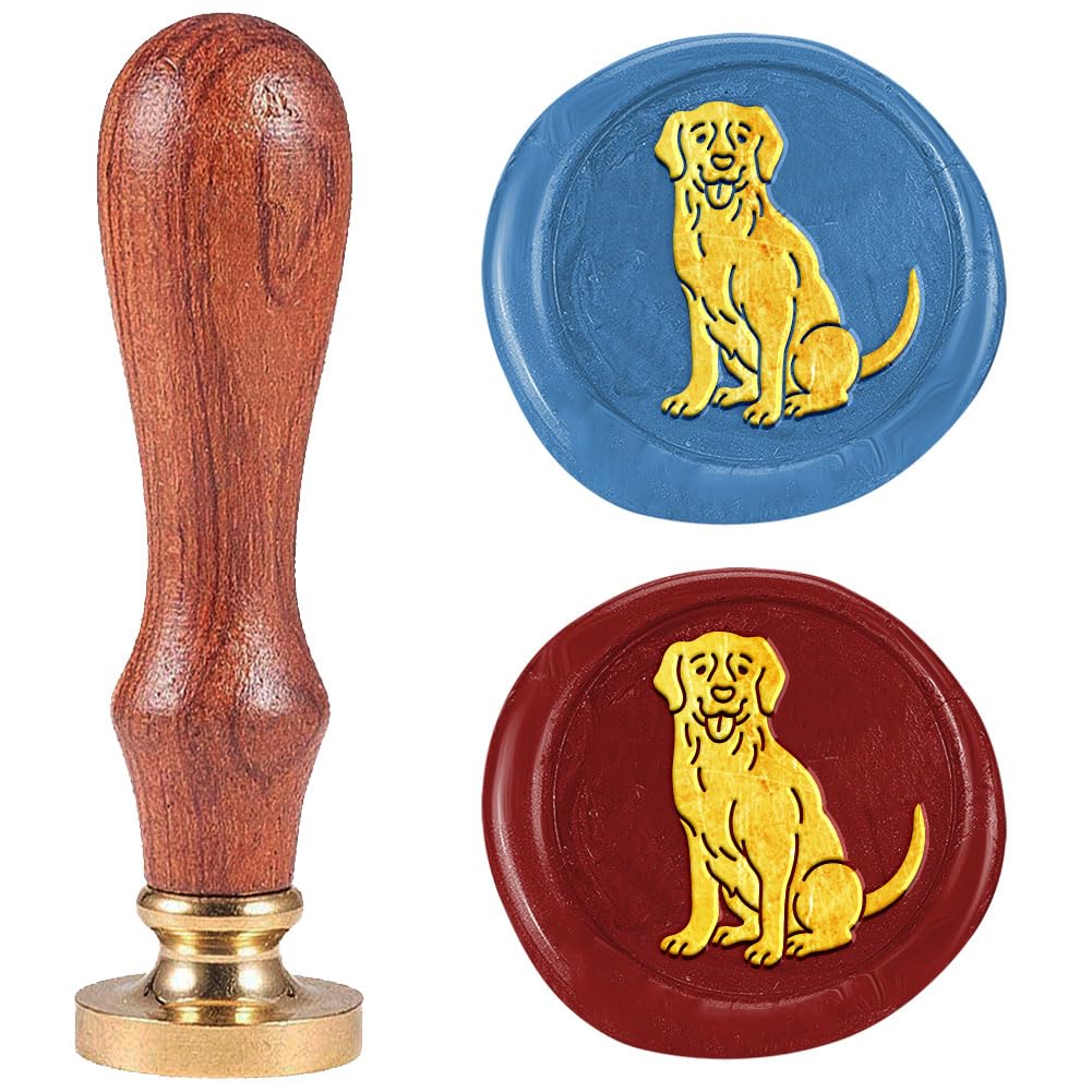DELORIGIN Labrador Wax Seal Stamp 1" Dog Vintage Sealing Stamps Removable Brass Head Seal Stamp with Wooden Handle for Envelope Greeting Card Wedding Invitations Wine Package Gift Wrapping