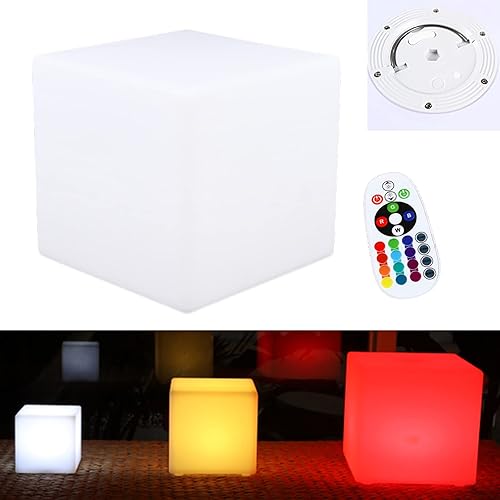 Miniatura 4 de DNYSYSJ Taburete cuadrado LED de 14 pulgadas, silla de cubo luminoso, asiento de cubo LED recargable que cambia de color, sillas iluminadas,