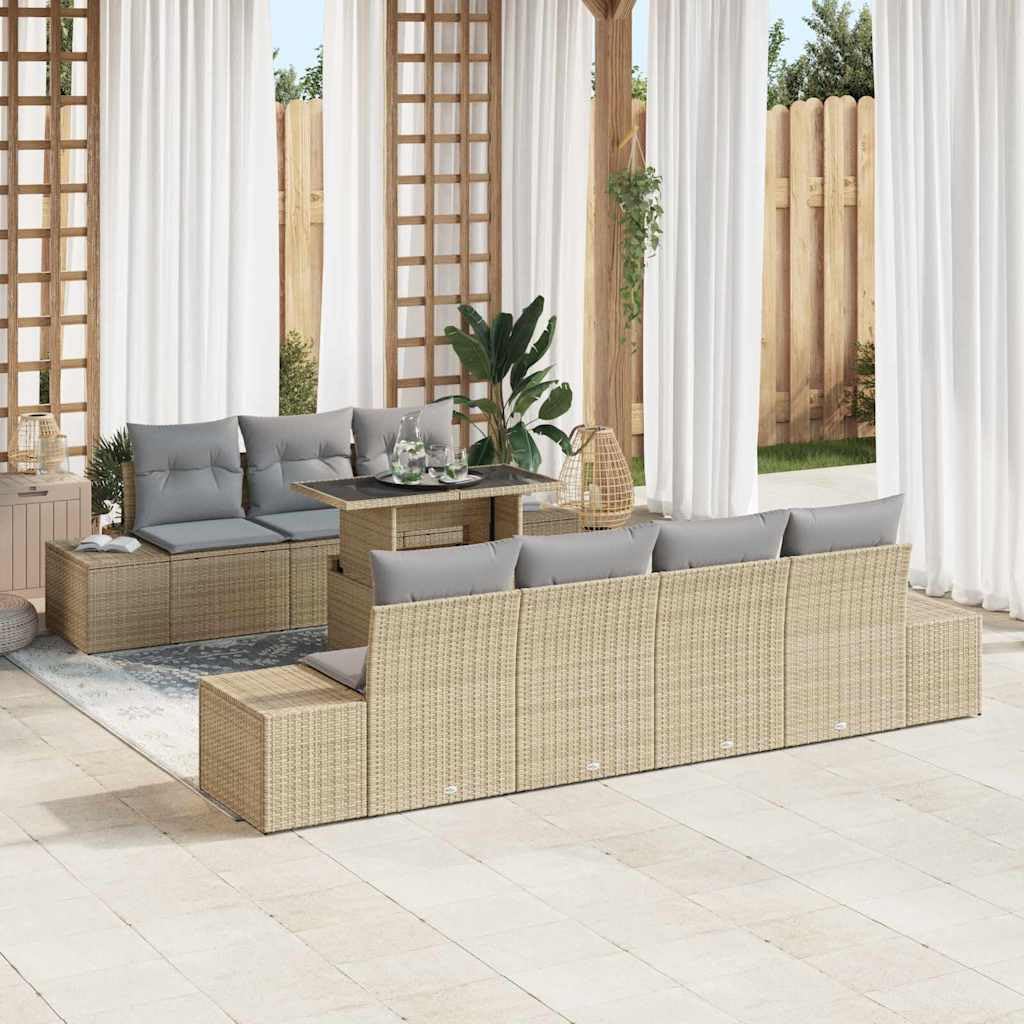 Salon de jardin, polyrotin, beige et gris clair, 8 pièces, 81.3kg