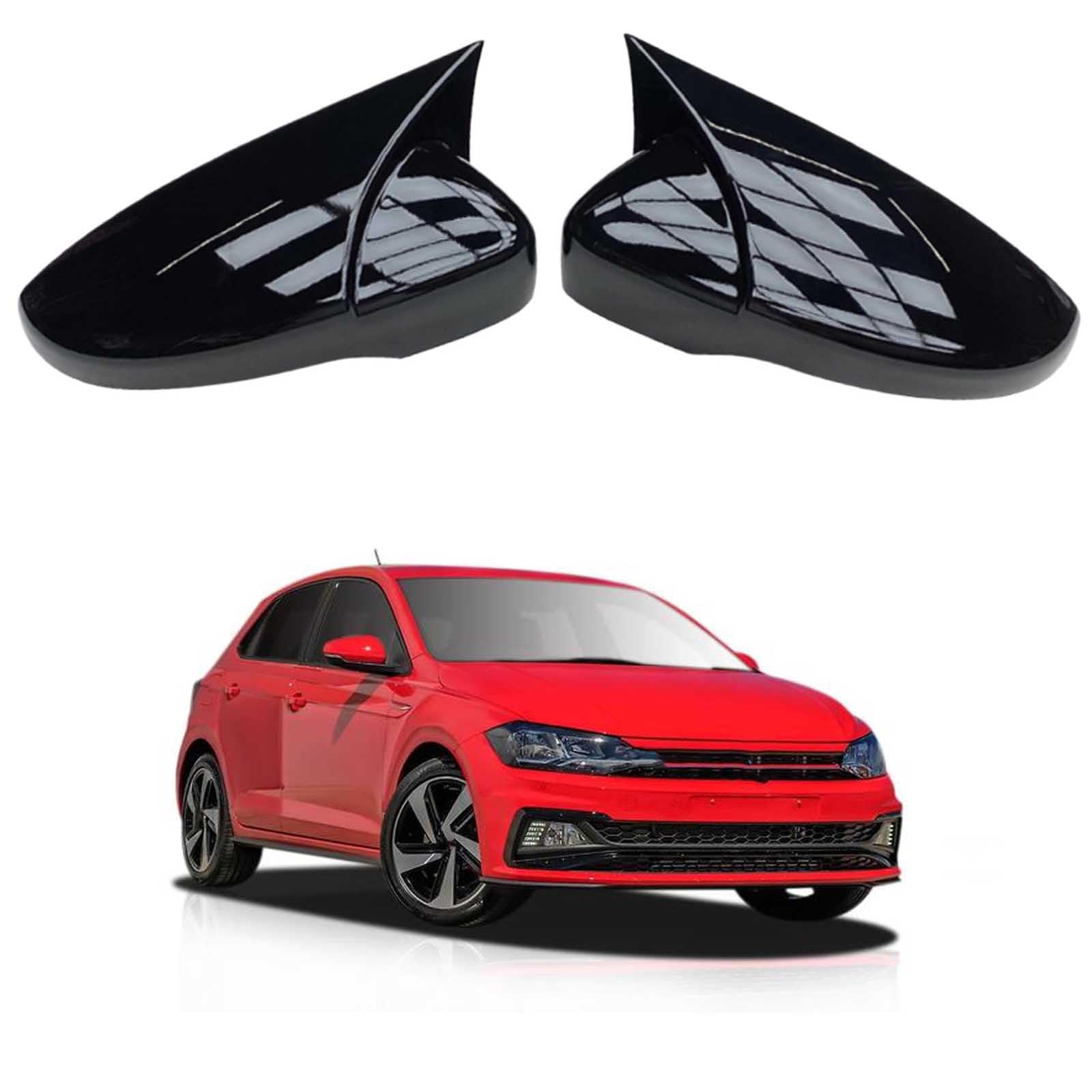 PAPEP Door Mirror Cover Caps for Volkswagen POLO 2019, Left Right Side Wing Rearview Mirror Cover Lid 2 Pieces Exterior Styling Accessory,Glossy black