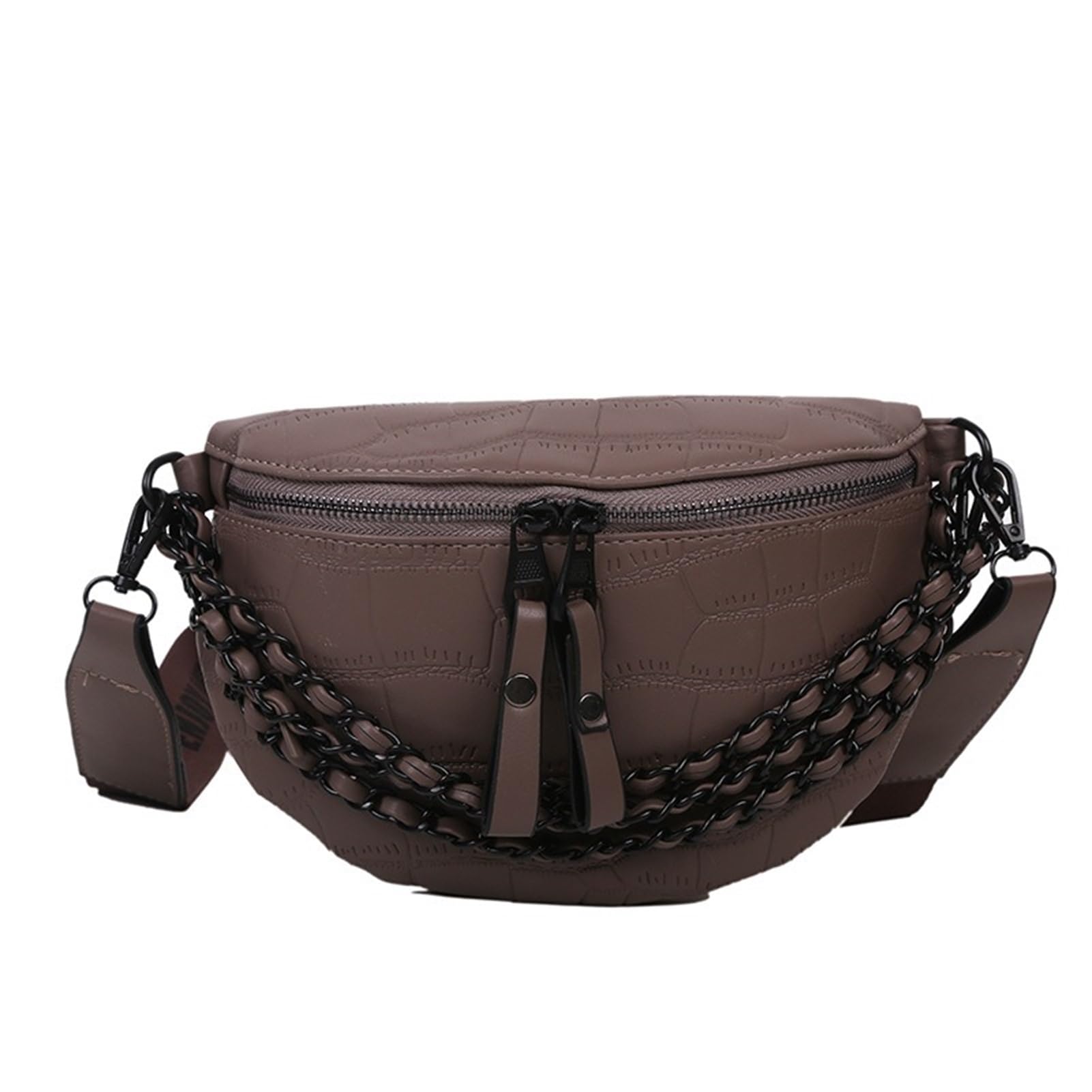 Leather Fanny Pack Bag for Women, Chain Belt Bag Chest Purse Fashionable Crossbody Waist Bags Handbag for Everyday Use Trip Walking Hiking