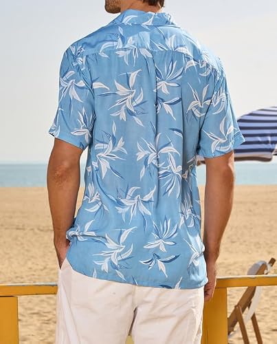 Damipow Mens Unique Pattern Hawaiian Shirt Beach Tropical Button Up Shirts Vacation Cruise Hawaii Summer Clothes,Grey Blue,L — view 2