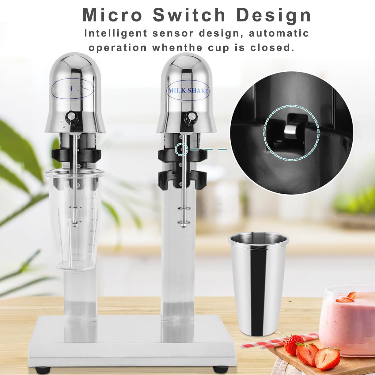 Wytrząsarka Do Mleka Z Podwójną Głowicą, Blender Do Koktajli Mlecznych O Mocy 560 W, Regulacja Prędkości Z Dwiema Prędkościami Równomierne Mieszanie, Kubek Z Podziałką O Pojemności 850 Ml X2