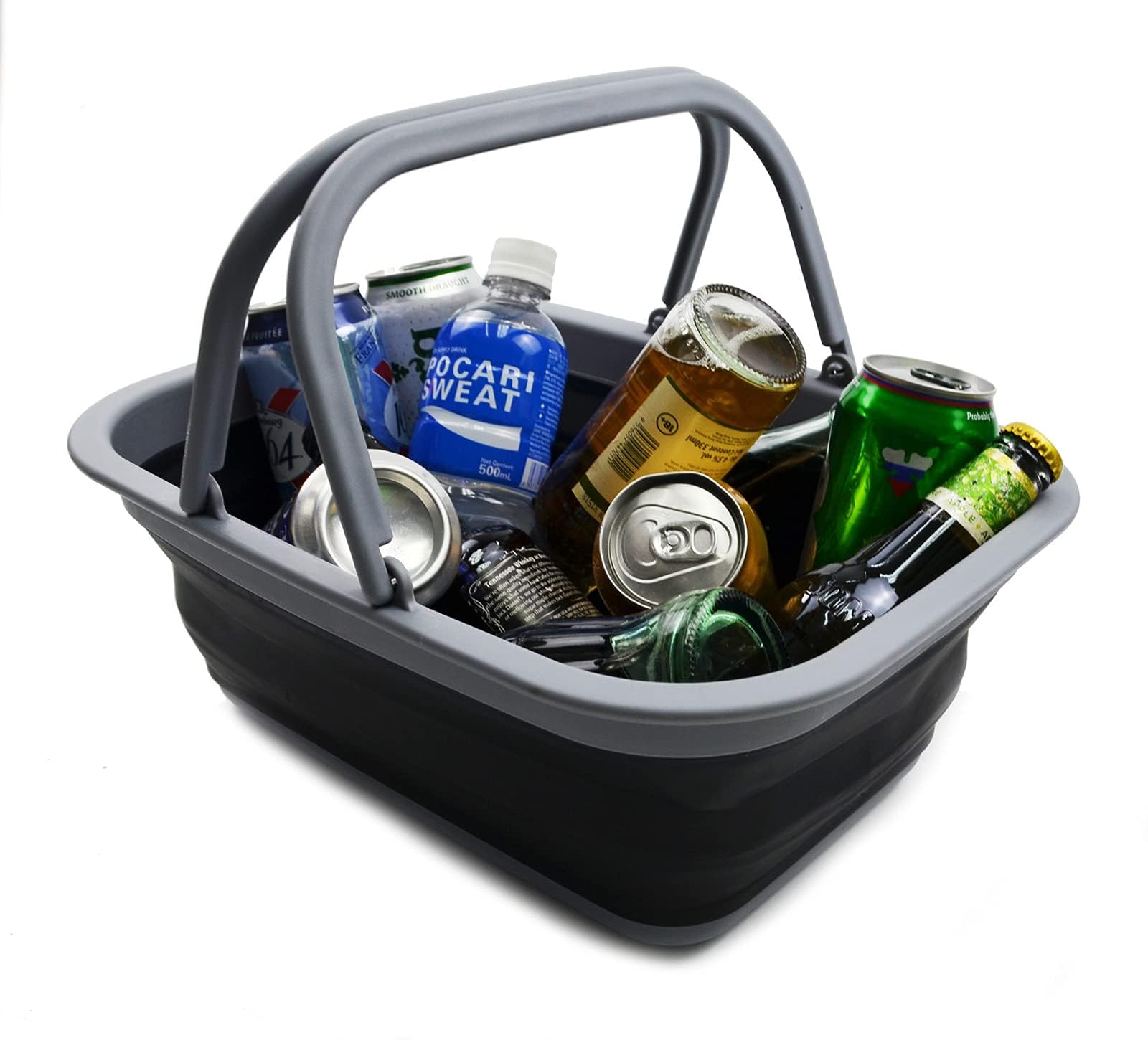 SAMMART 9.2L (2.37Gallon) Cestino/Cratere da picnic all'aperto pieghevole/portatile - Borsa per la spesa pieghevole - Contenitore salvaspazio (Grigio Scuro/Nero, 1)