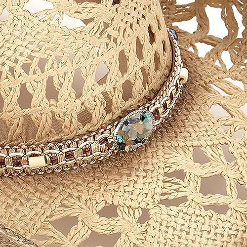 Men's Women's Straw Cowboy Hat Cowgirl Woven Sun Hat Western Cowboy Hat Two Decorative Bands3