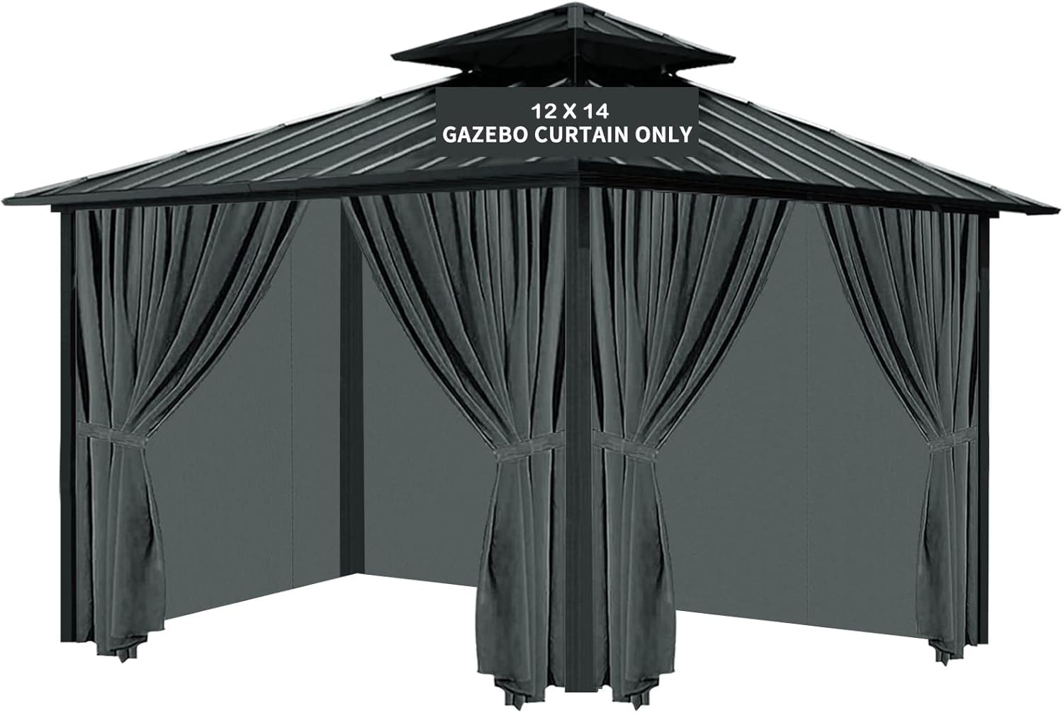 Gazebo Universal Replacement Privacy Curtain, 12'X14' Gazebo Curtains Outdoor Waterproof, 4-Panels Sidewall with Zipper for Patio, Garden and Backyard (Only Curtains, 12'X14', Gray)-image-26