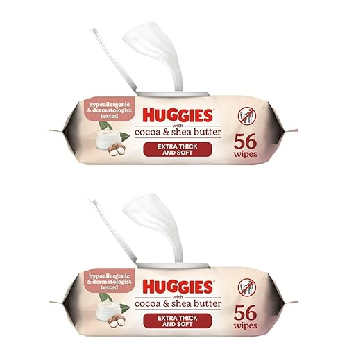 Miniatura 1 de Paquete de 2 toallitas para el cuidado de la piel sensible con cacao y manteca de karité, 1 paquete abatible (56 toallitas), toallitas ligeramente