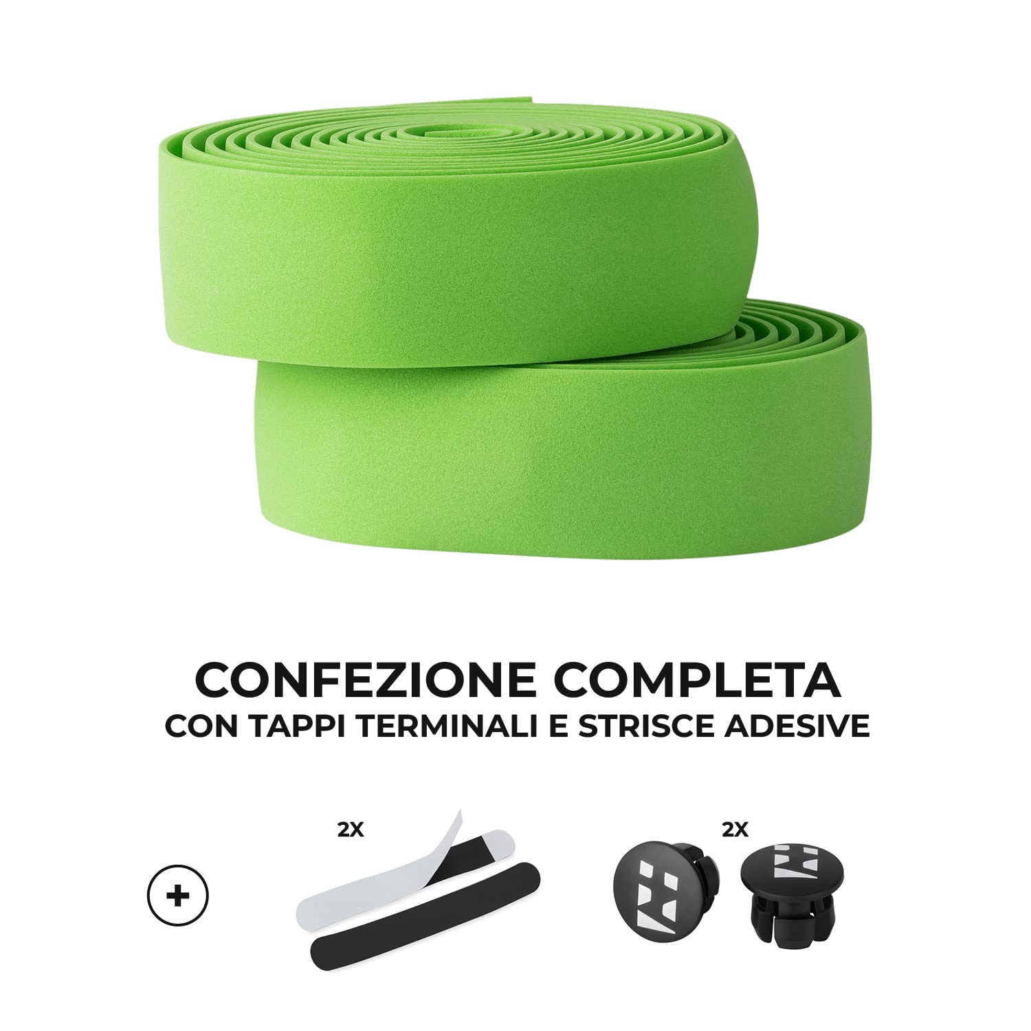 URBAN ZWEIRAD Resistente Nastro per Il Manubrio della Bici - Verde - Inclusi Tappi di Chiusura e Strisce adesive - Super Antiscivolo e Facile da Applicare - 200cm x 3cm (Verde)
