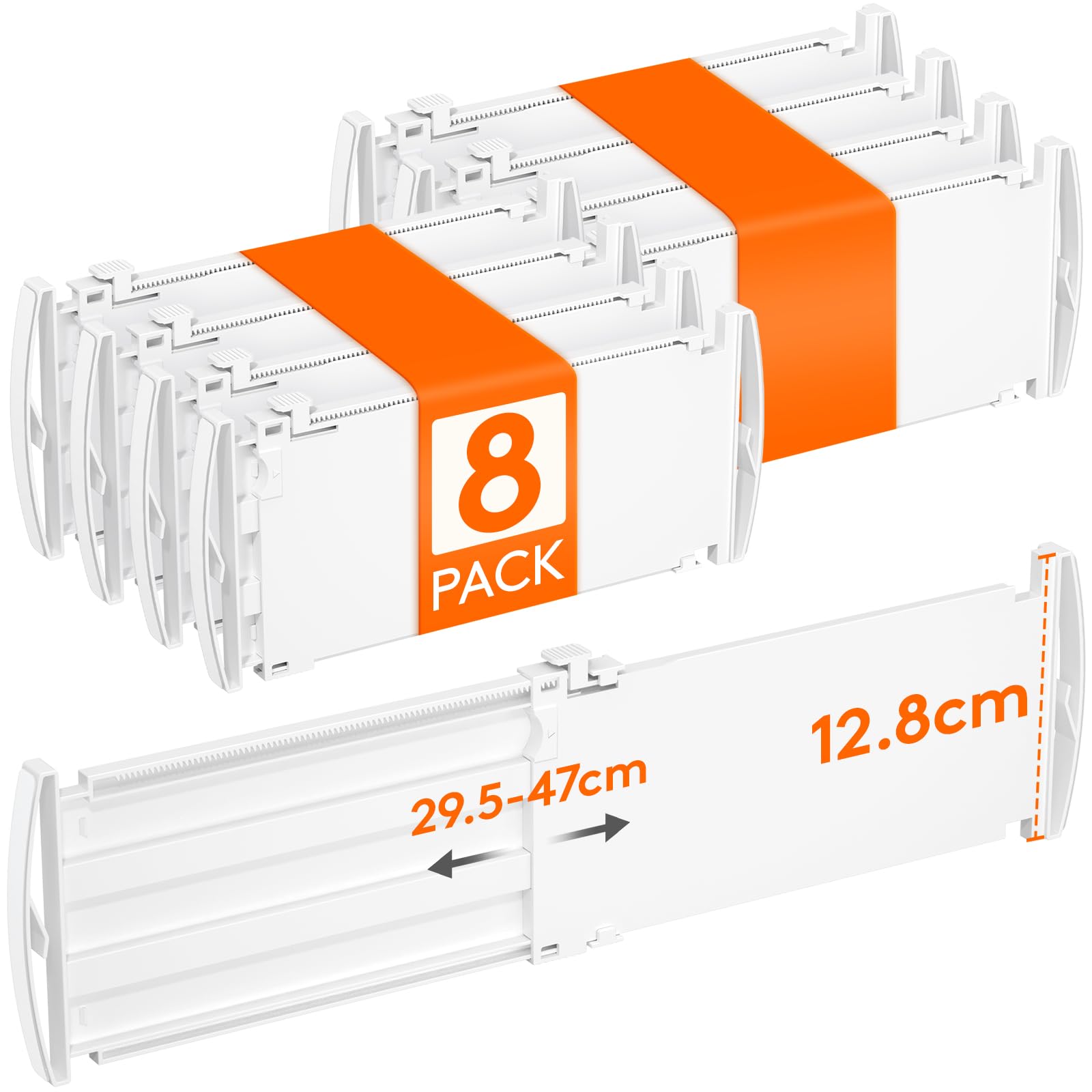 Lifewit 8 Pack 5" High Drawer Dividers 30-47cm/11.5-18.5" Adjustable Drawer Dividers for Clothes, Expandable Kitchen Drawer Dividers Organisers, Drawers Separators for Bathroom/Bedroom/Office White