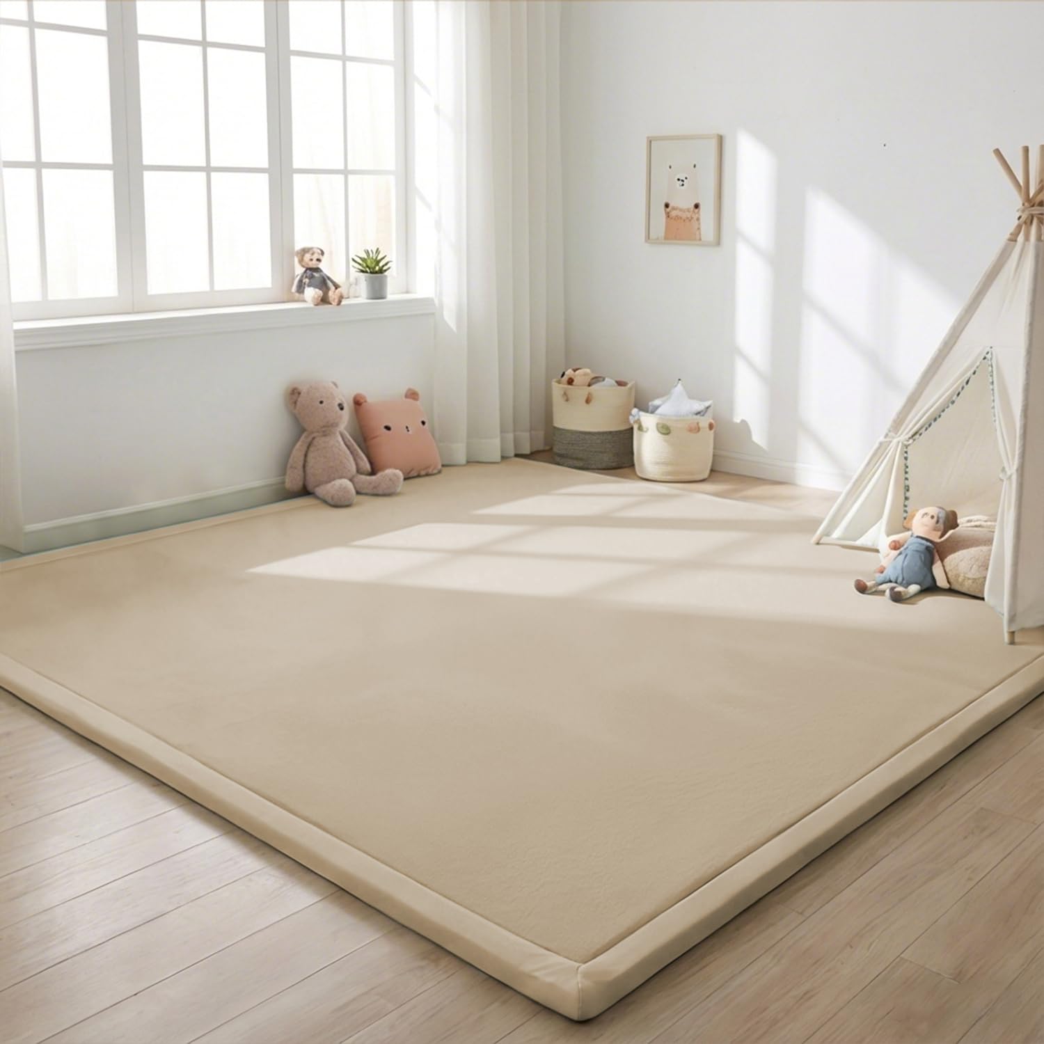 SETHEPACE Baby Play Mat, 2CM Thick Baby Floor Mat (Light Brown, 127x127CM)