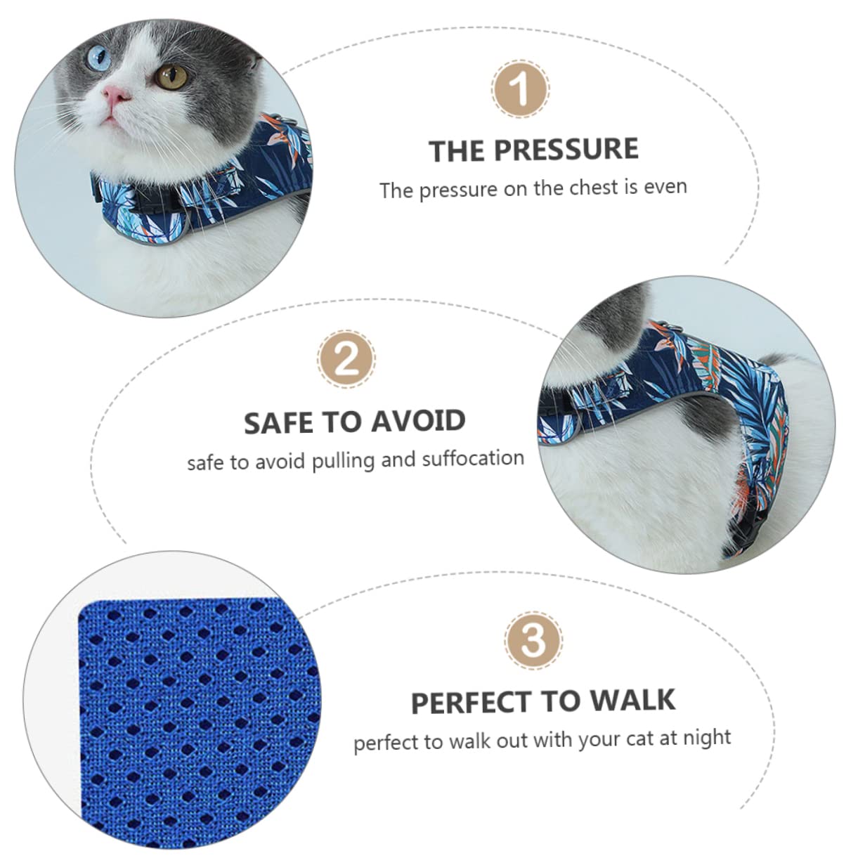 VANZACK 3juegos Arnés para Gato Correa y Reflectante Arnés De Malla Transpirable para Paseos para Gatos Pequeños Profundo