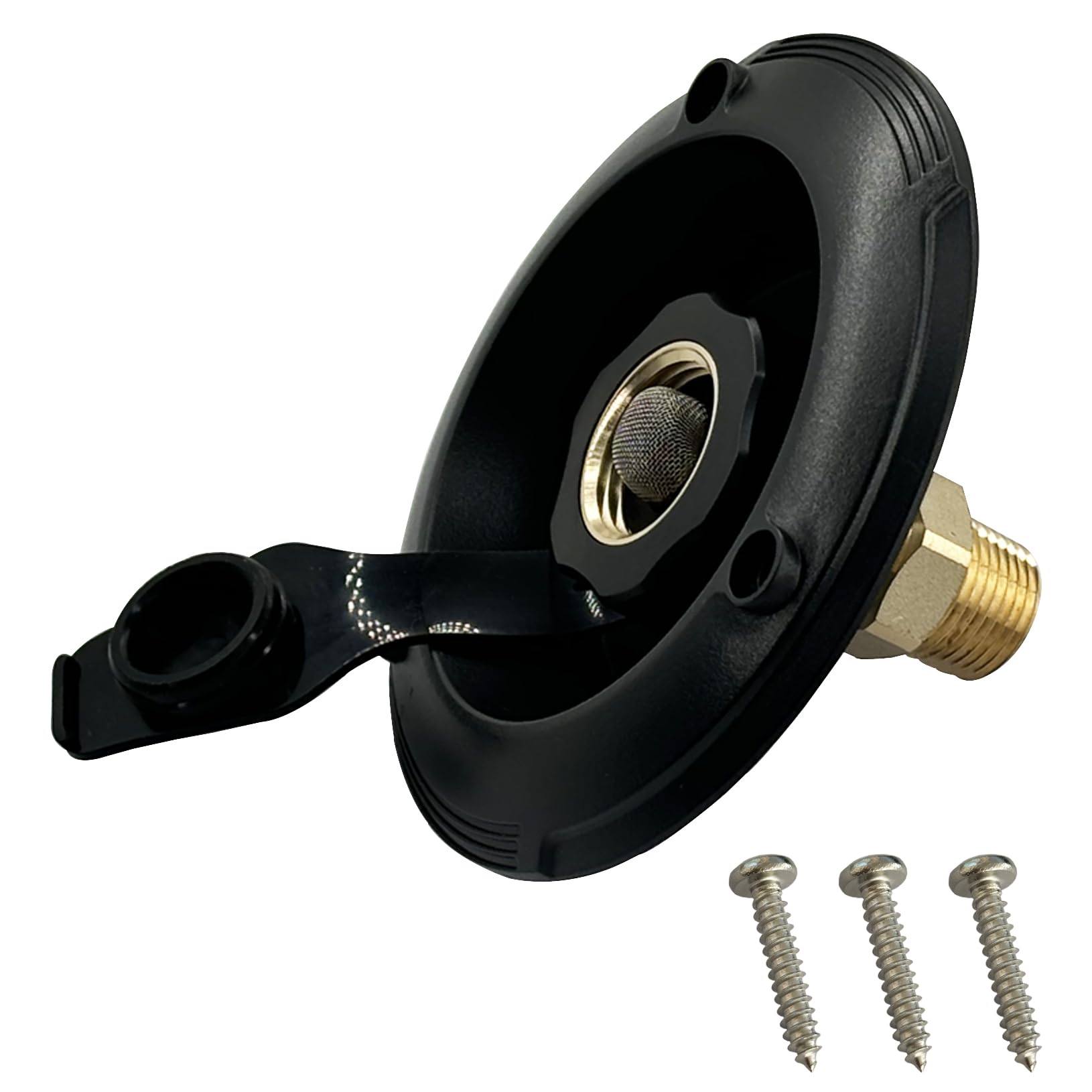 RV City Water Inlet with Check Valve 3/4'' NH Female to 1/2'' NPT Male Thread RV Water Connection Fittings Replacement for Dust Plug RV Camper (Black)