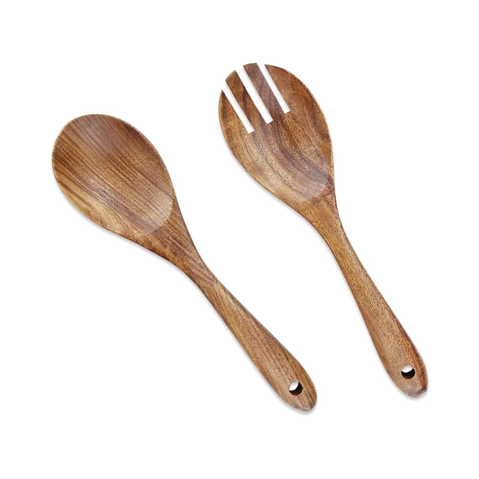 Generisch Salatbesteck aus Holz mit langem Griff, Löffel, Gabel, Wiederverwendbare Servierlöffel for die Küche, Rühren, Mischen und Kochen(2PCS)