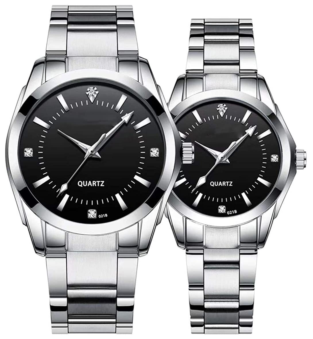 Couple Watches Fashion Silver Stainless Steel Pair Watches Men and Women Matching Quartz Wrist Watches Gifts Set of 2
