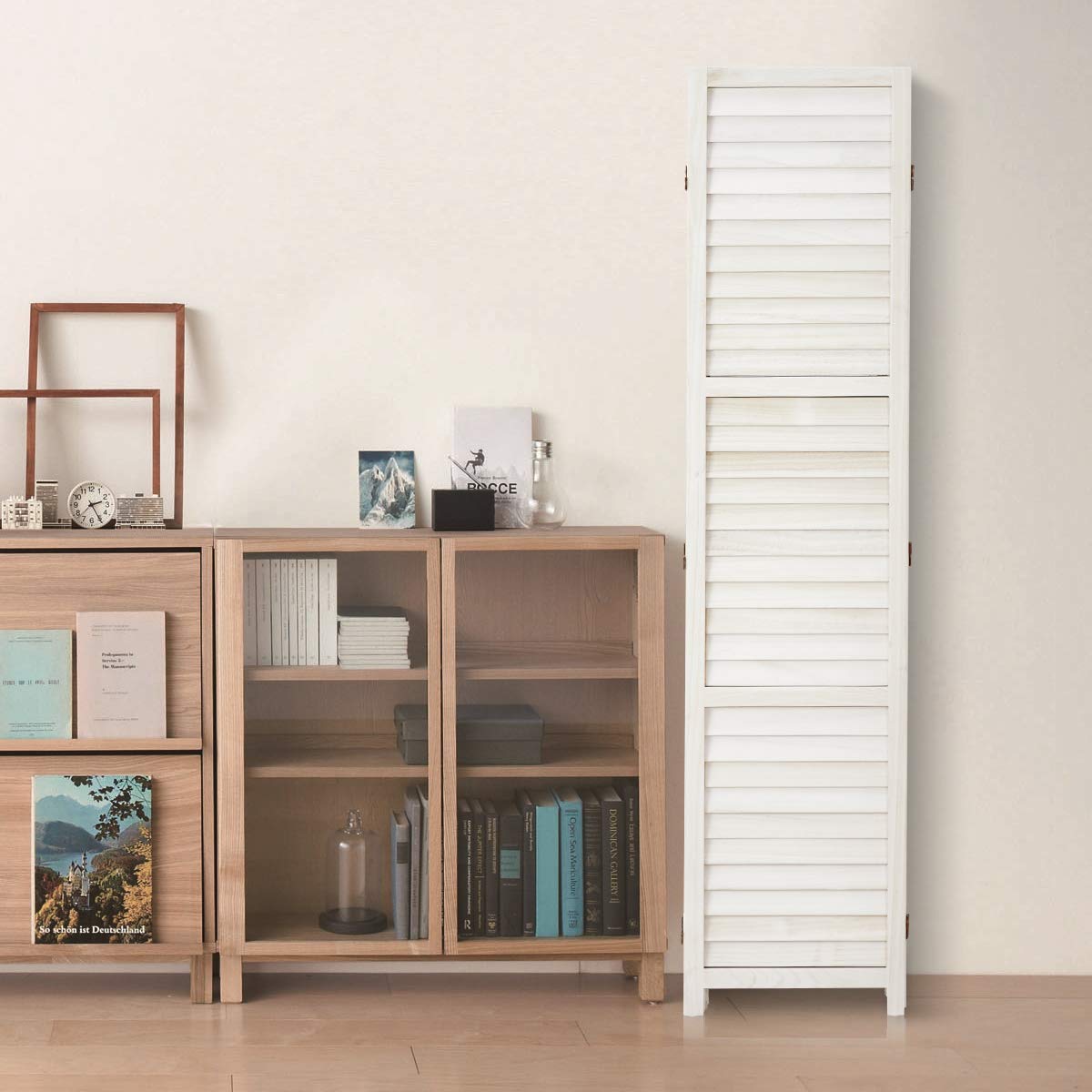 Esright 6 Panel Wood Room Divider, 5.6 Ft Tall Folding Privacy Screen