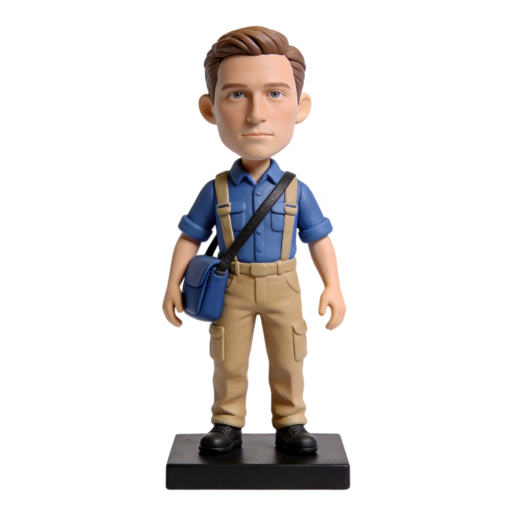 Portador de correo personalizado, figura 3D personalizada de la foto, figura de cuerpo completo de arcilla polimérica hecha a mano con bolsa de mensajero cruzada, regalo de trabajador postal