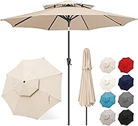 Vista 1 de FLAME&SHADE Sombrilla de Patio de 9 pies - Sombrilla para Exteriores de 2 Niveles con Botón de Inclinación y Manivela para Protección UV, Sombrilla