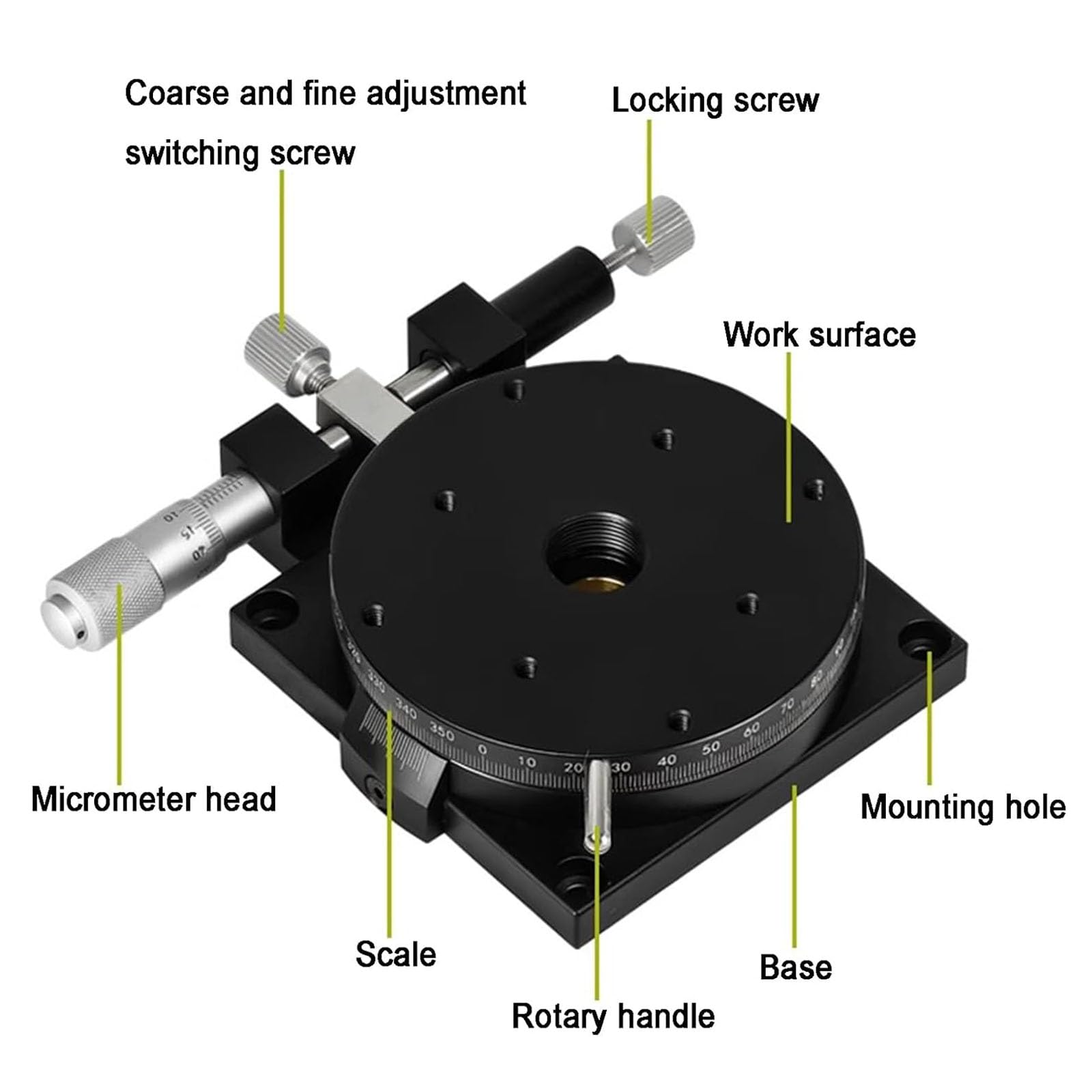 Plataforma de corte de escenario lineal, mesa deslizante ajustable manual con micrómetro, ajuste fino de 360° para medición óptica