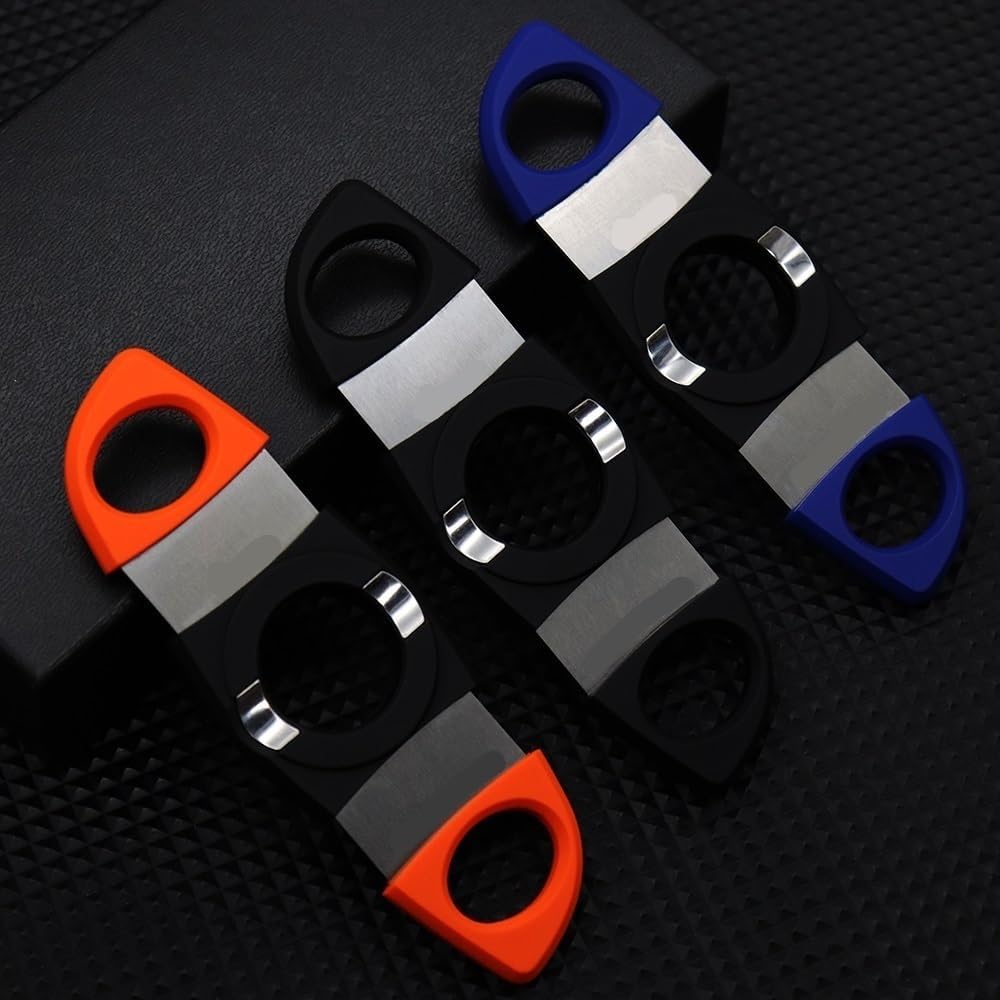 JDIME Cigar Cutter, Stainless Steel Scissors with Spring-Loaded Mechanism, Fan-Shaped Metal Tool(Orange)