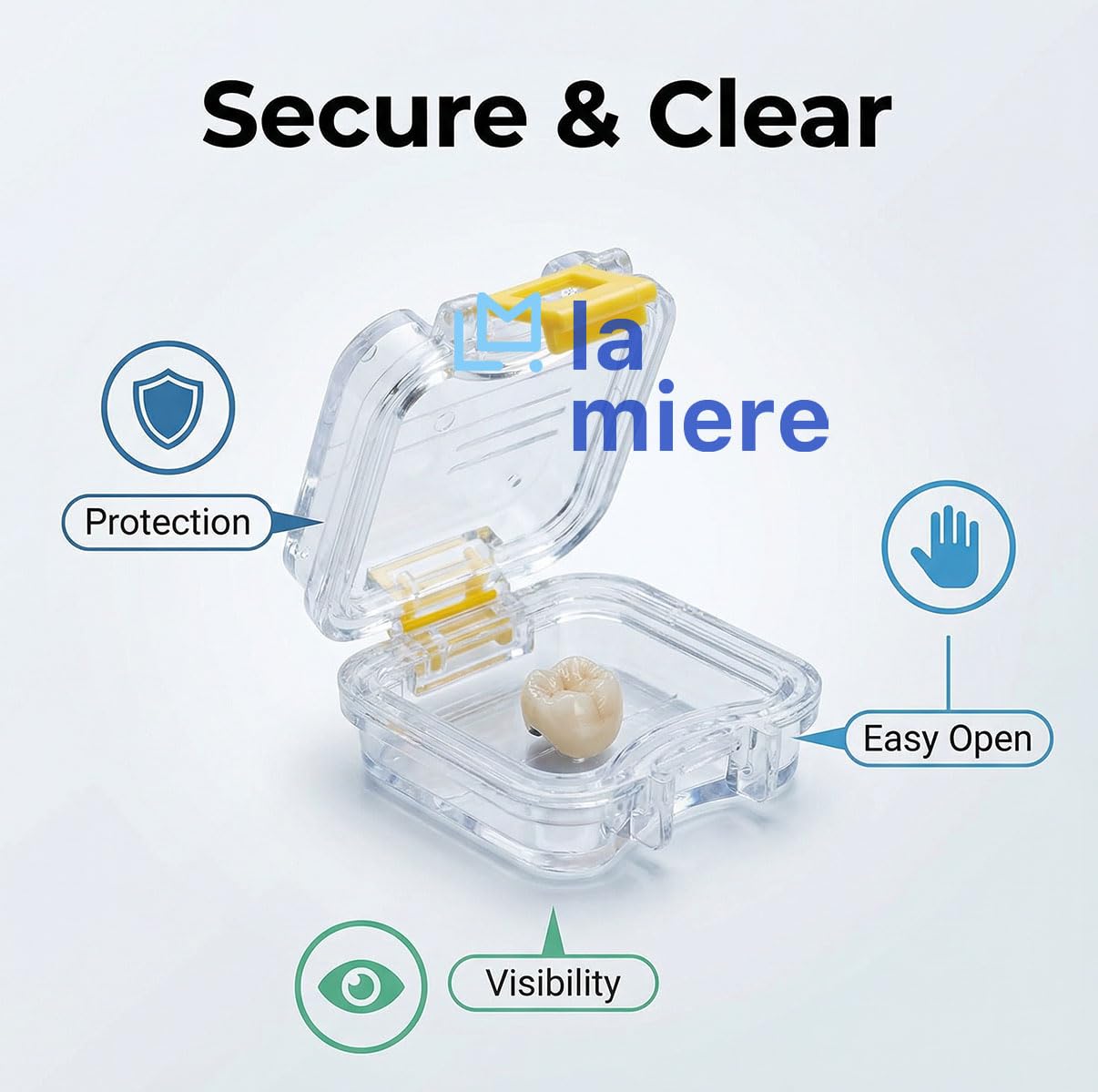 LA MIERE 12 contenitori per cuscini a forma di corona dentale e ponte con chiusura di sicurezza, con membrana trasparente