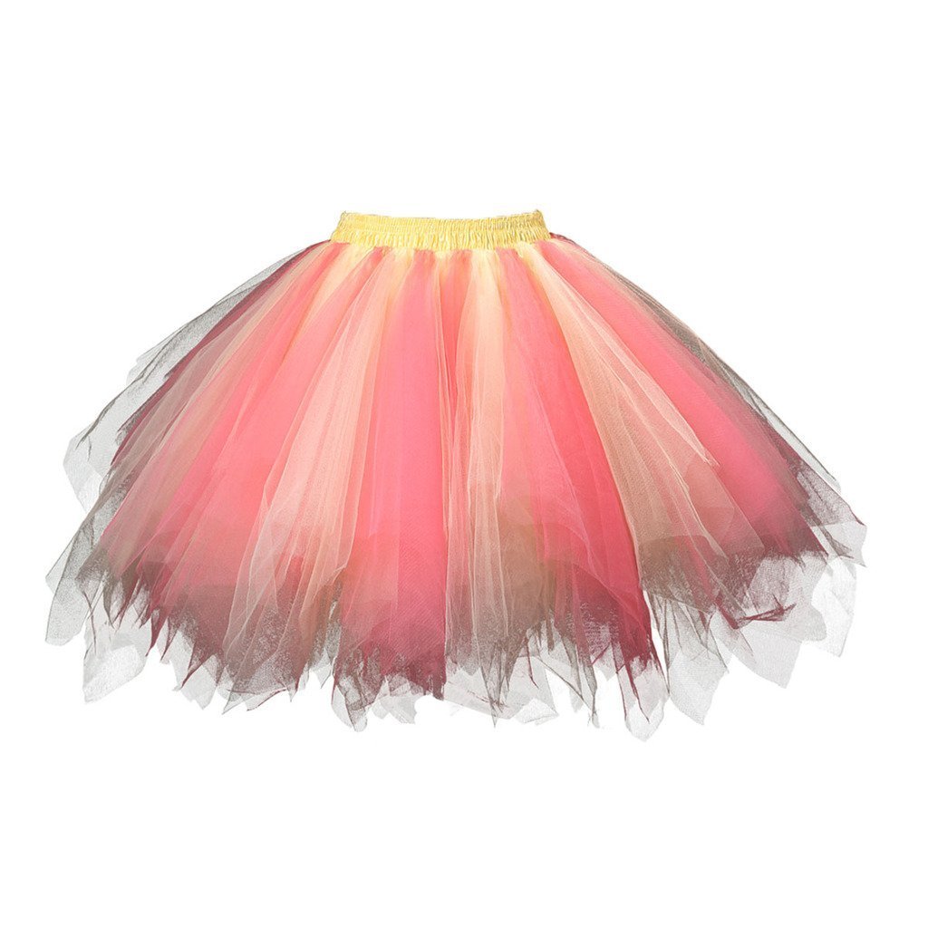 BIFINI Adult Women 80's Plus Size Tutu Skirt Layered Tulle Petticoat Halloween Tutu Yellow/Pink