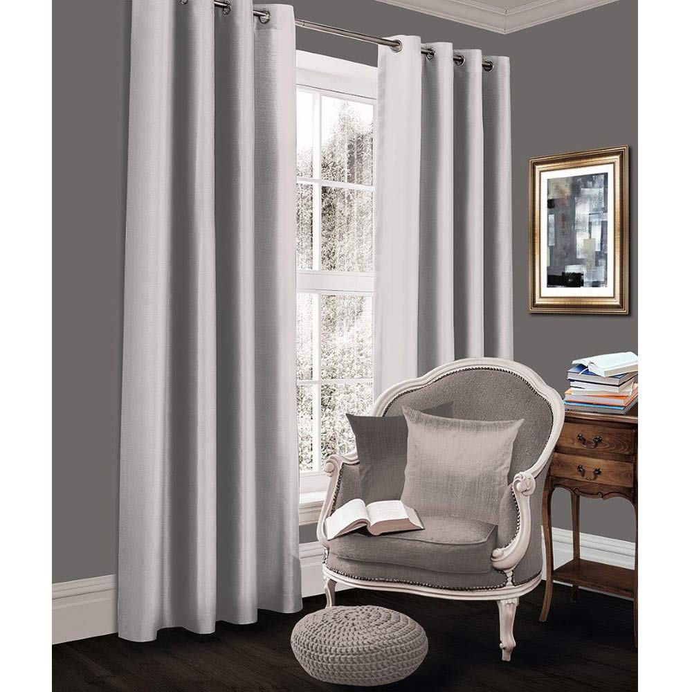 Slumber Nights Blackout Curtains Pair with Tie Backs Eyelet Ring Top Fully Lined (Silver, 66"X72")